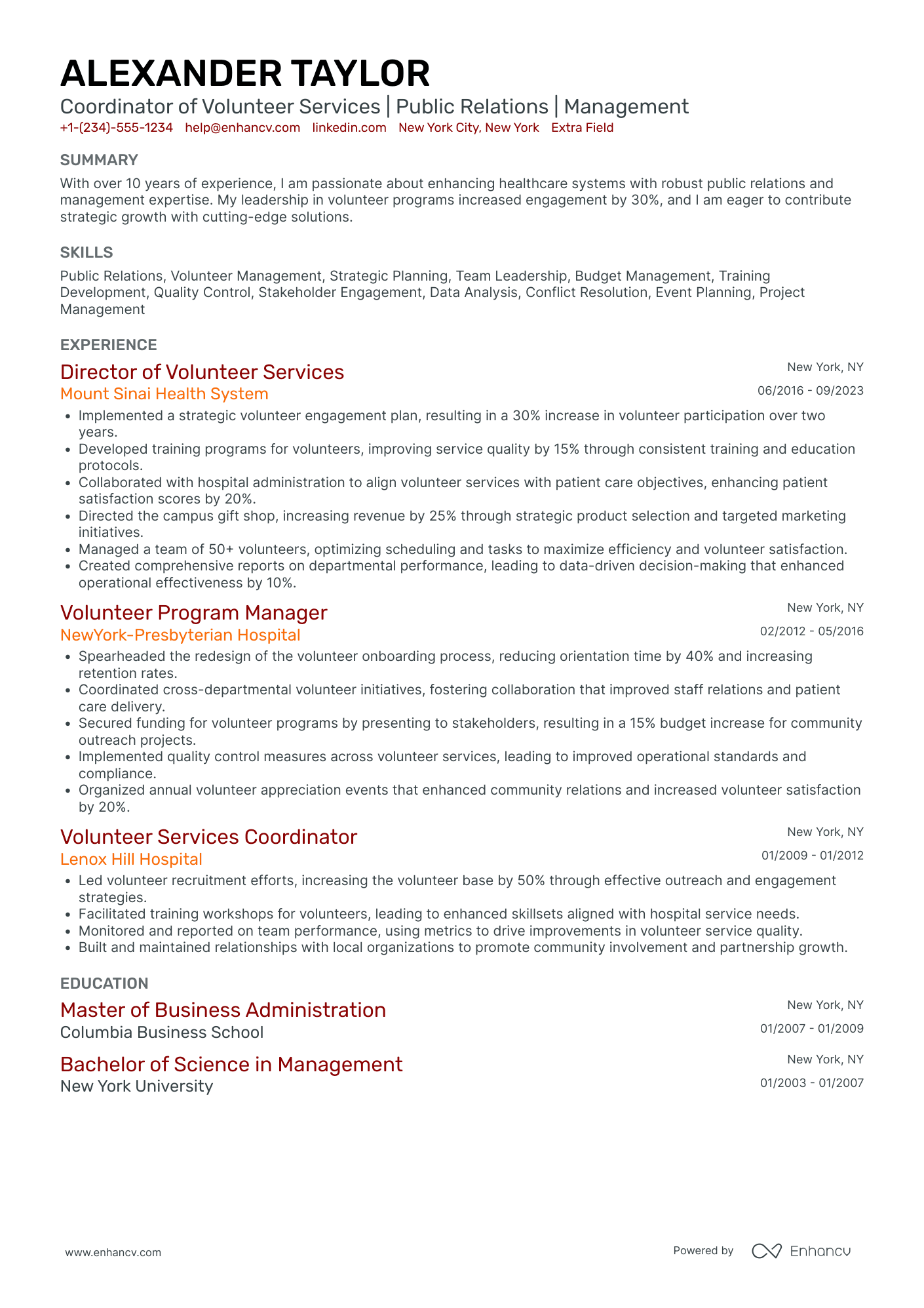 Hospital Volunteer Outreach Coordinator Resume Example