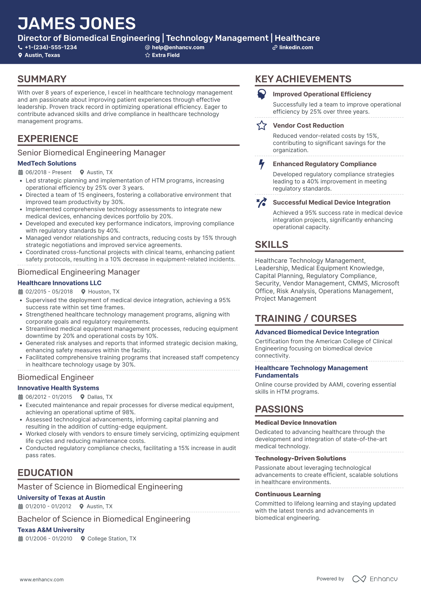 Biomedical Engineering Director Resume Example