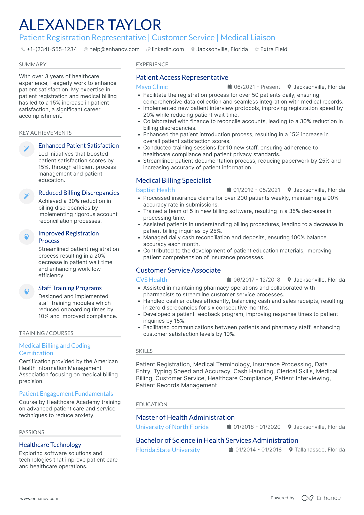 Patient Service Representative I Resume Example