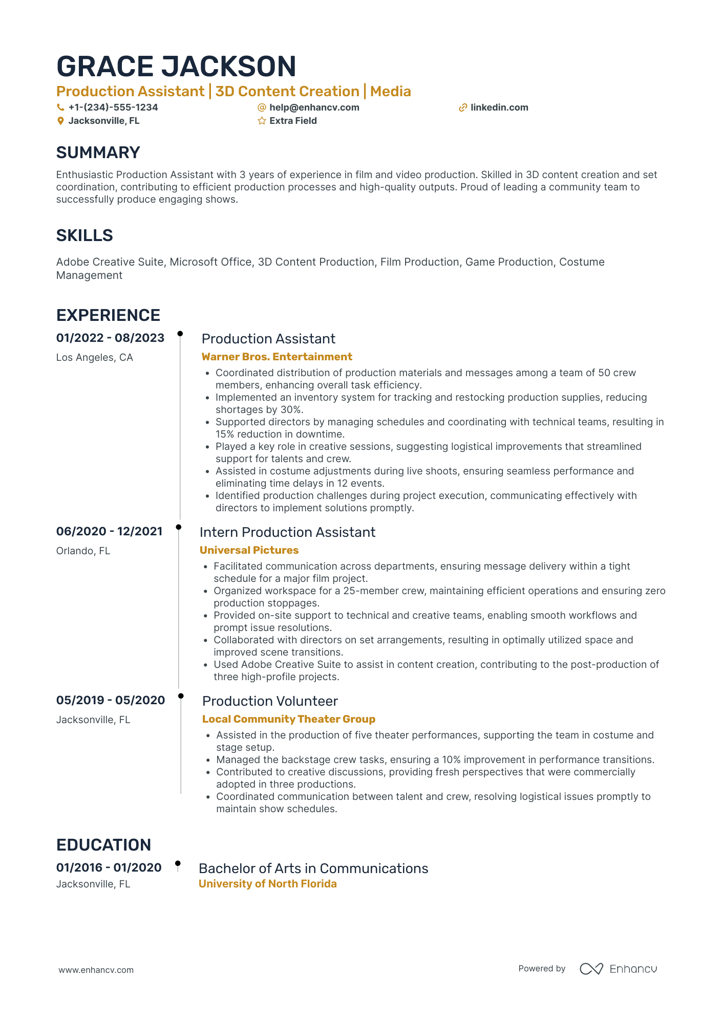 Television Production Assistant Resume Example