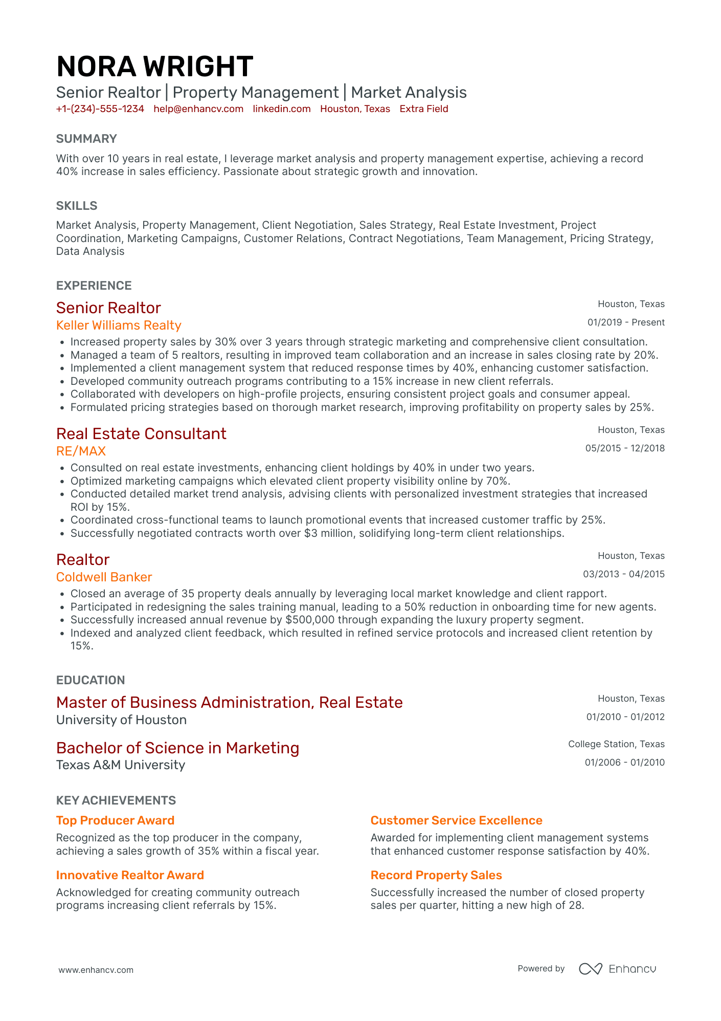 Senior Realtor Resume Example