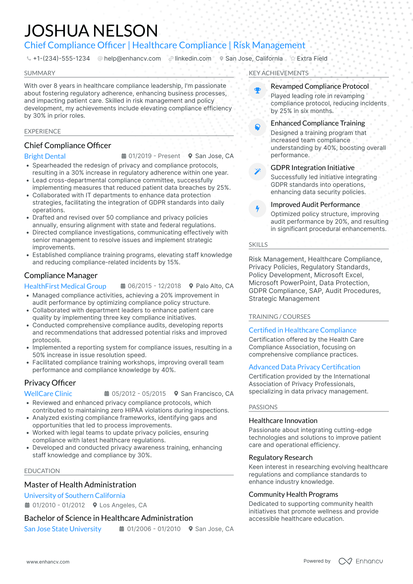 Healthcare Compliance Officer Resume Example