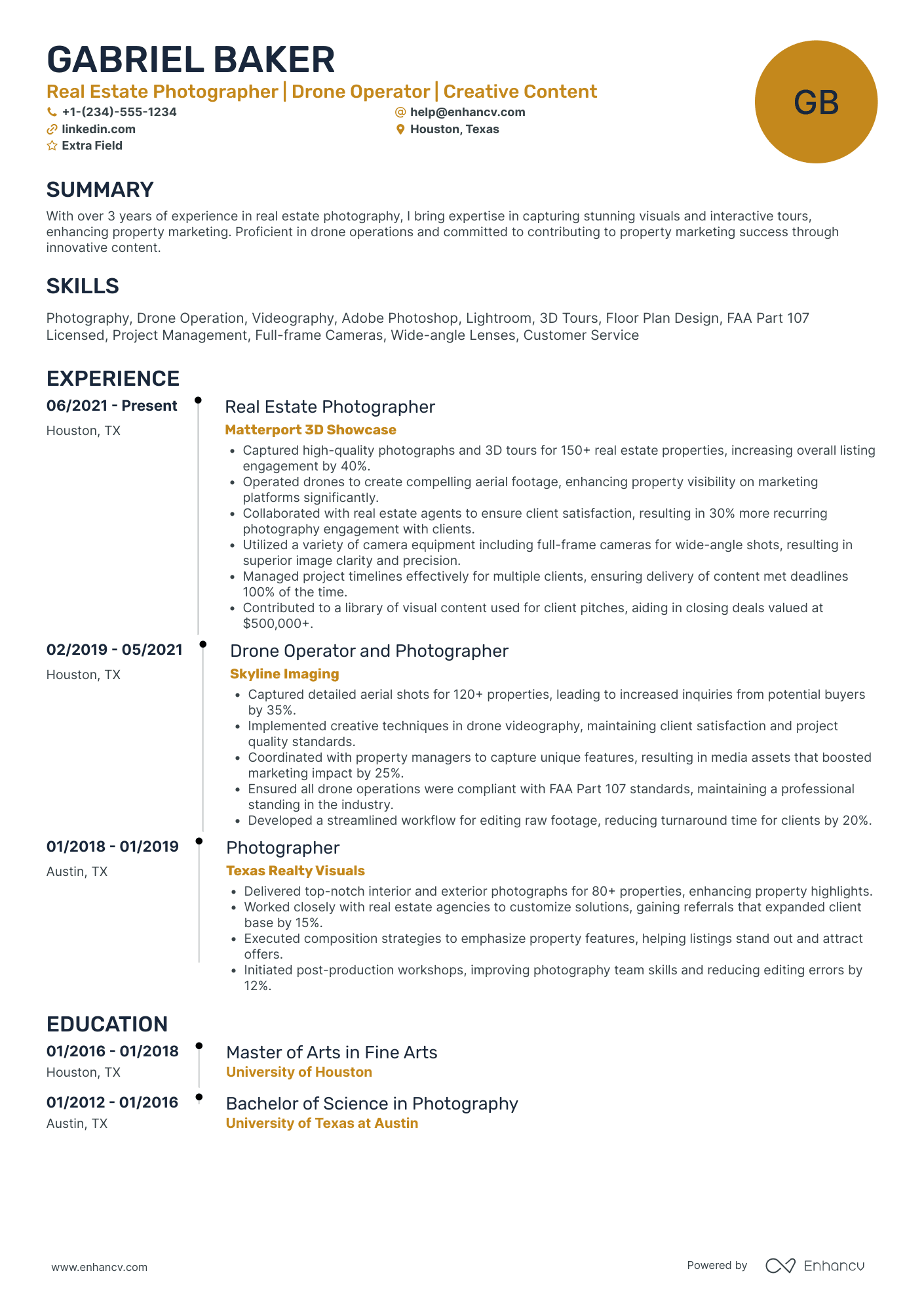 Real Estate Photographer Resume Example