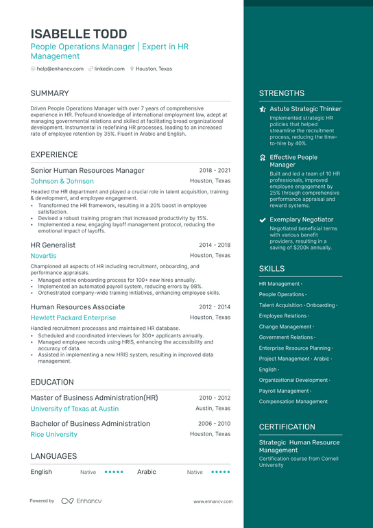People Operations Manager Resume Example