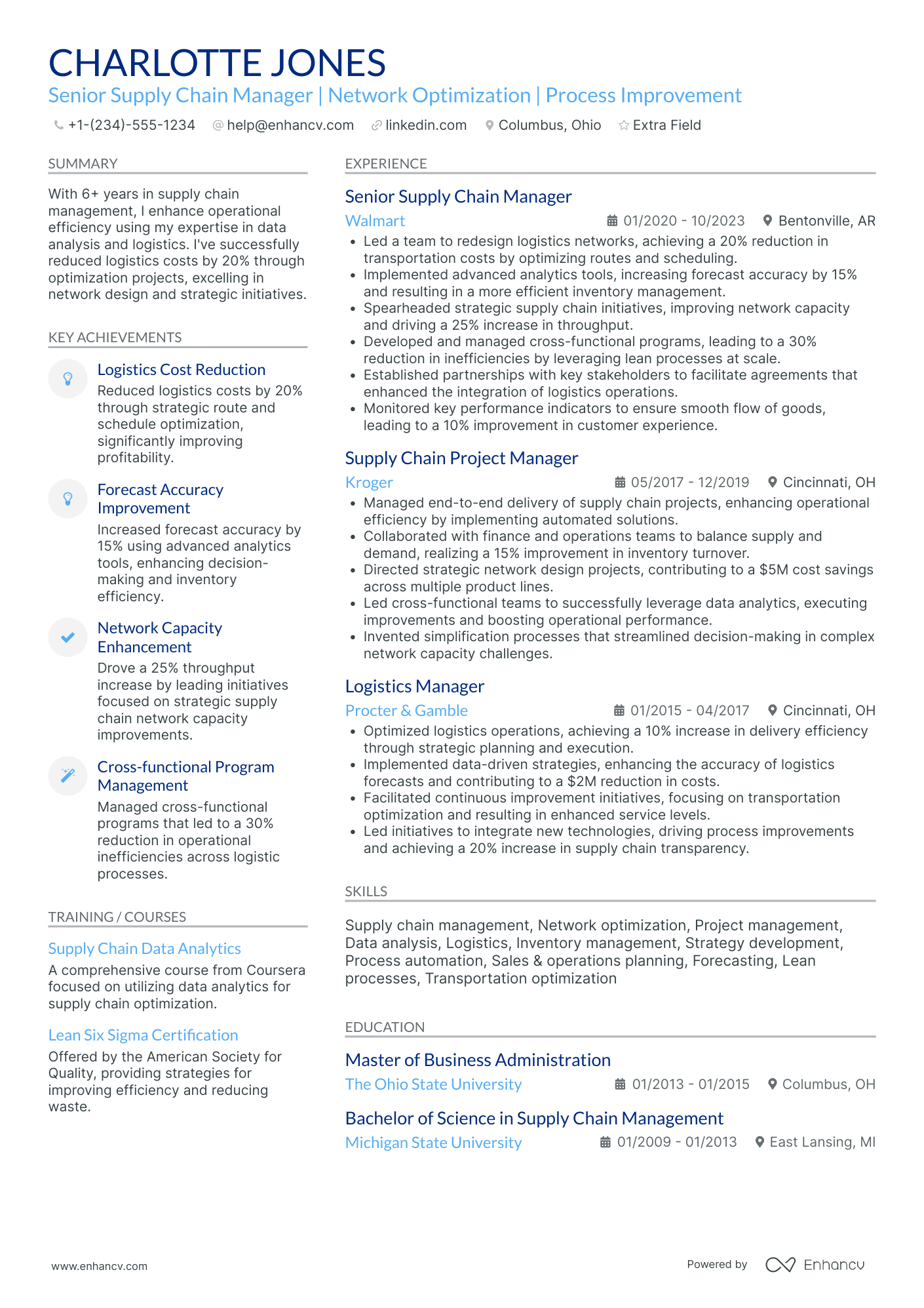 Senior Supply Chain Manager Resume Example