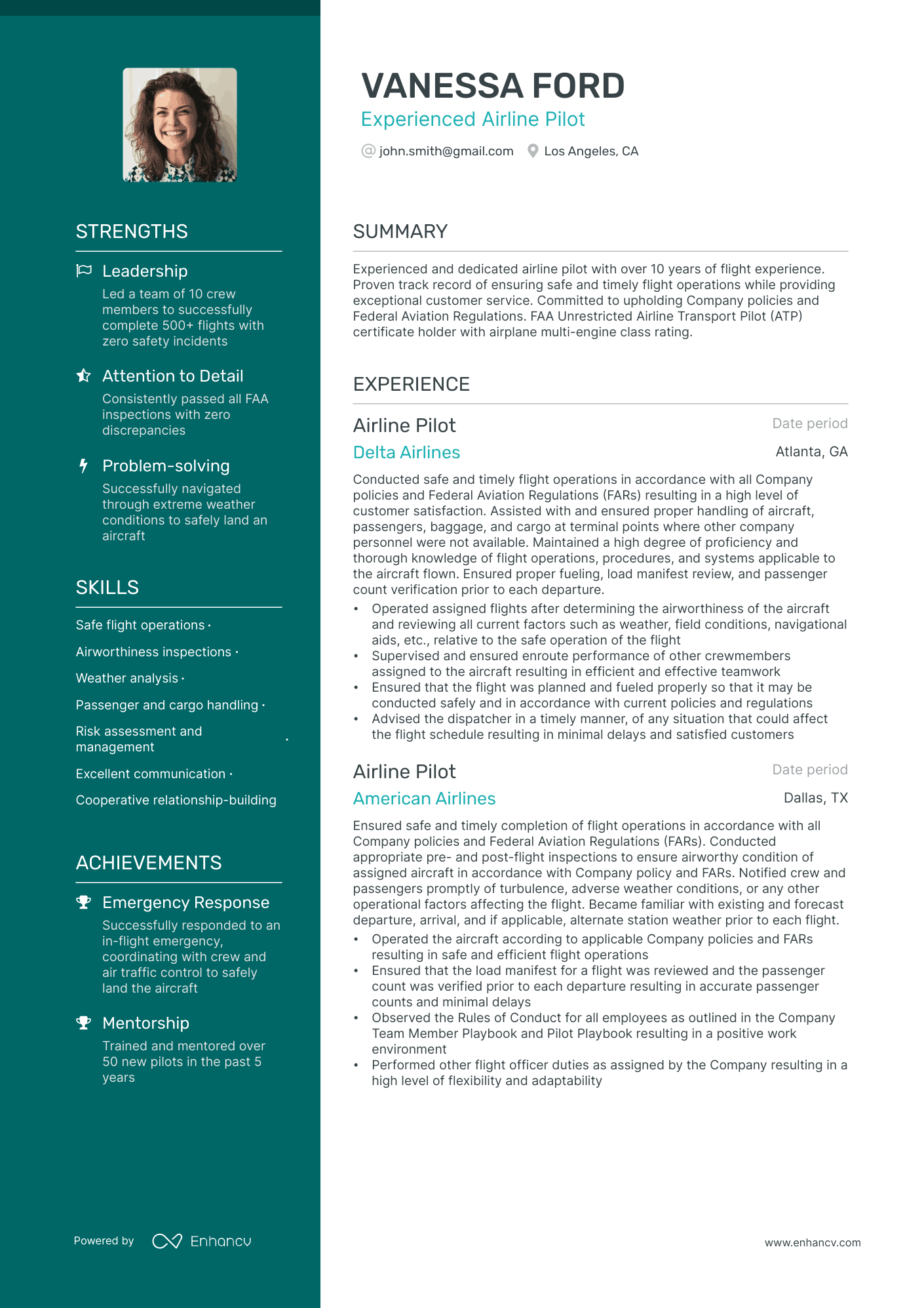 Airline Pilot Resume Example