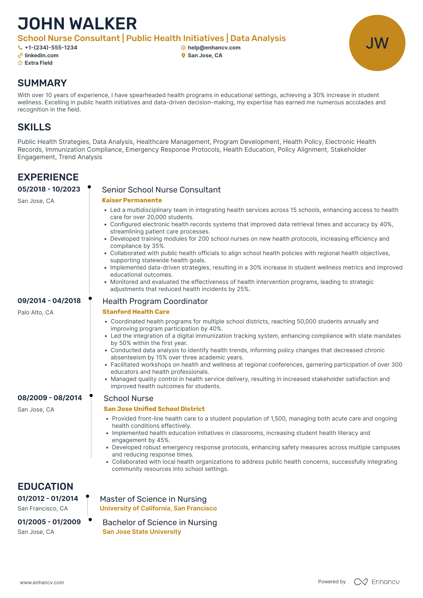 School Nurse Consultant Resume Example