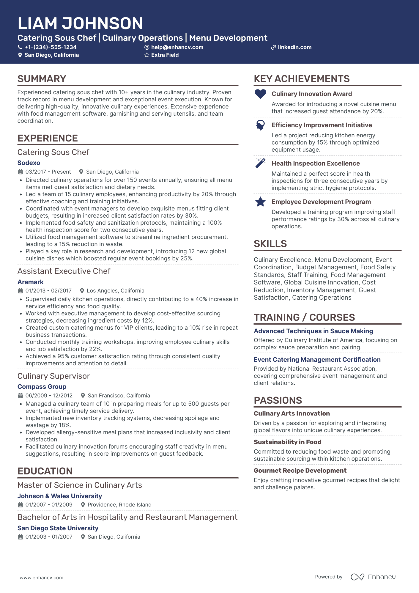 Catering Sous Chef Resume Example