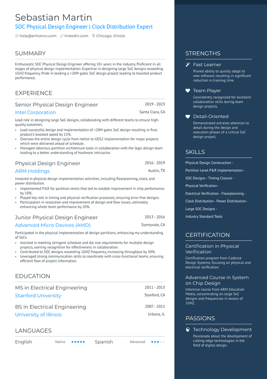 Physical Design Engineer Resume Example