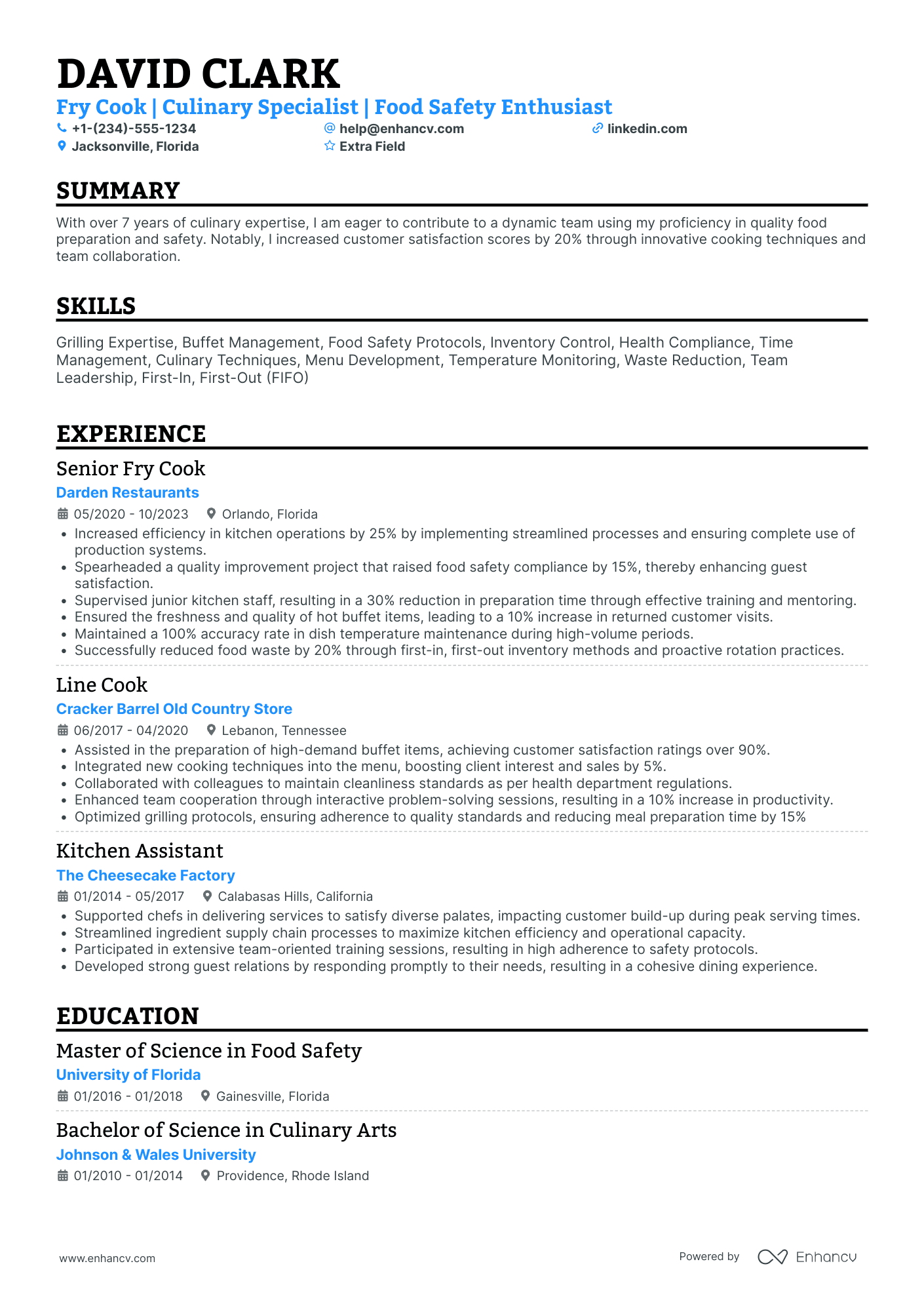 Fry Cook Resume Example