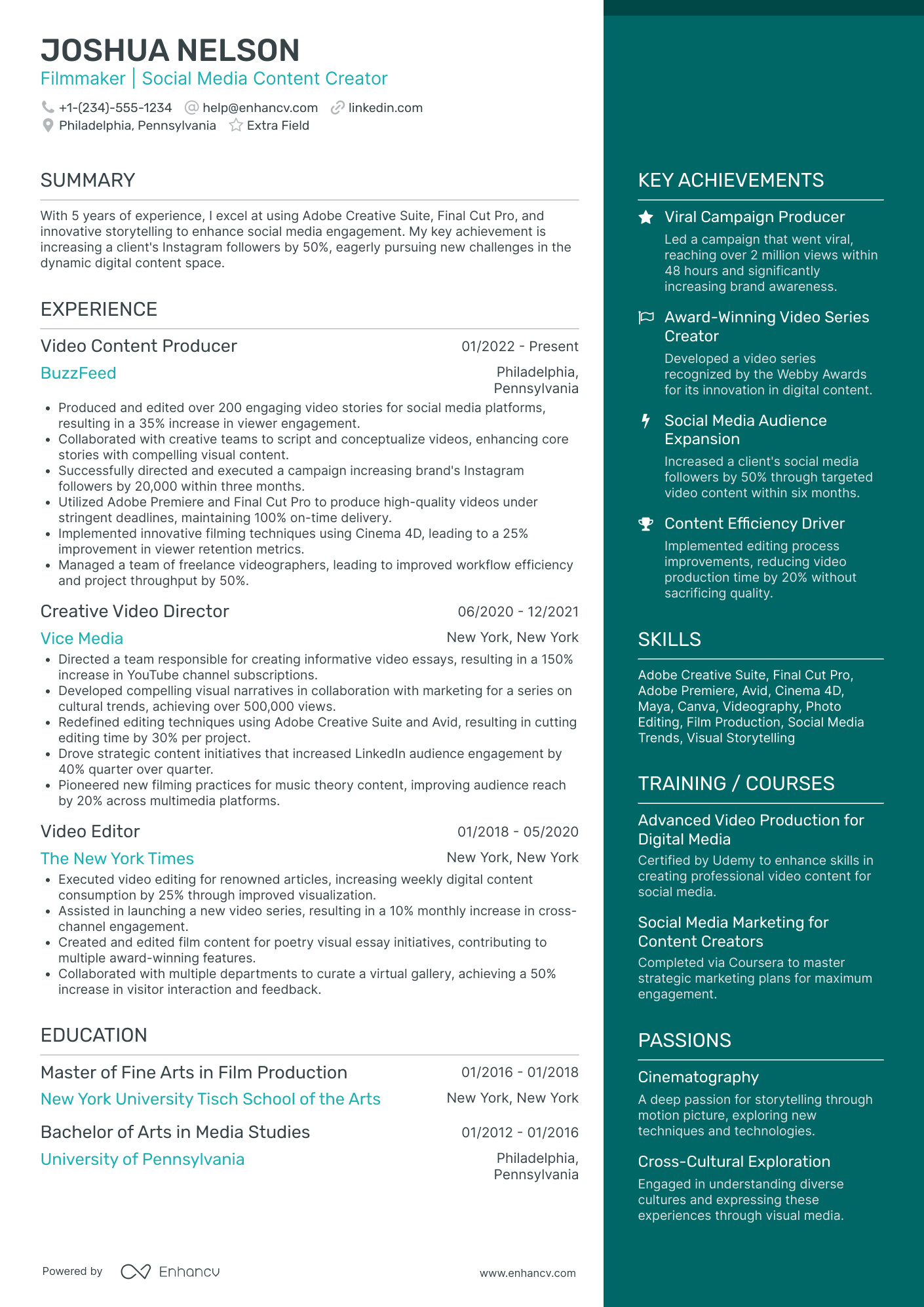 Documentary Videographer Resume Example