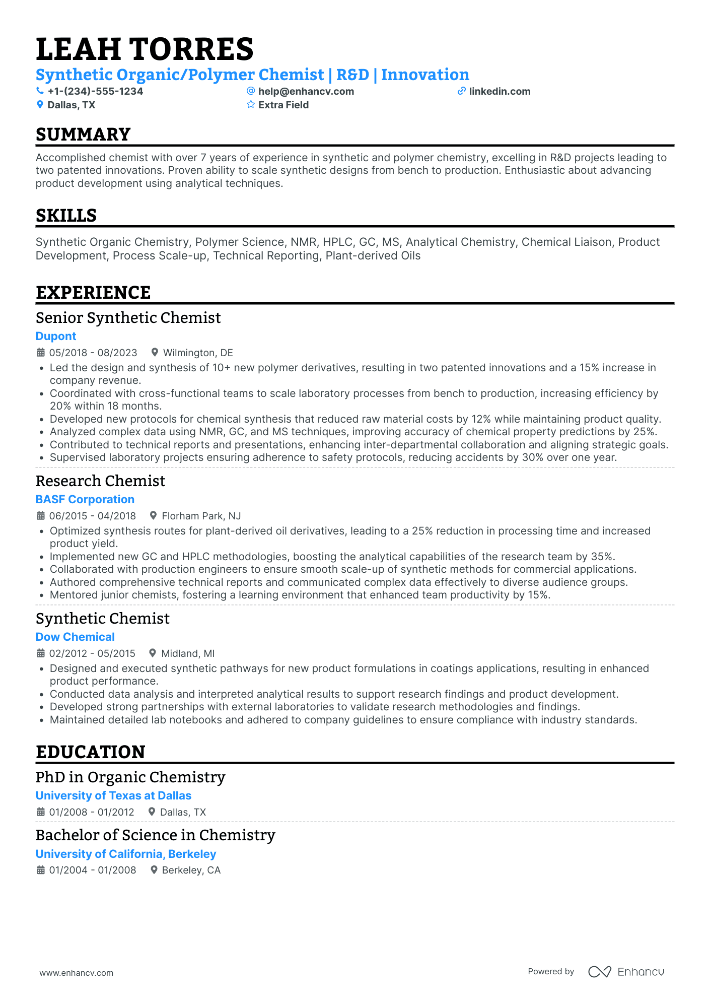 Polymer Chemist Resume Example