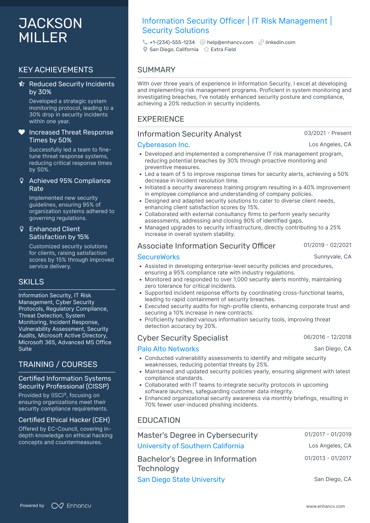 Information Security Officer Resume Example