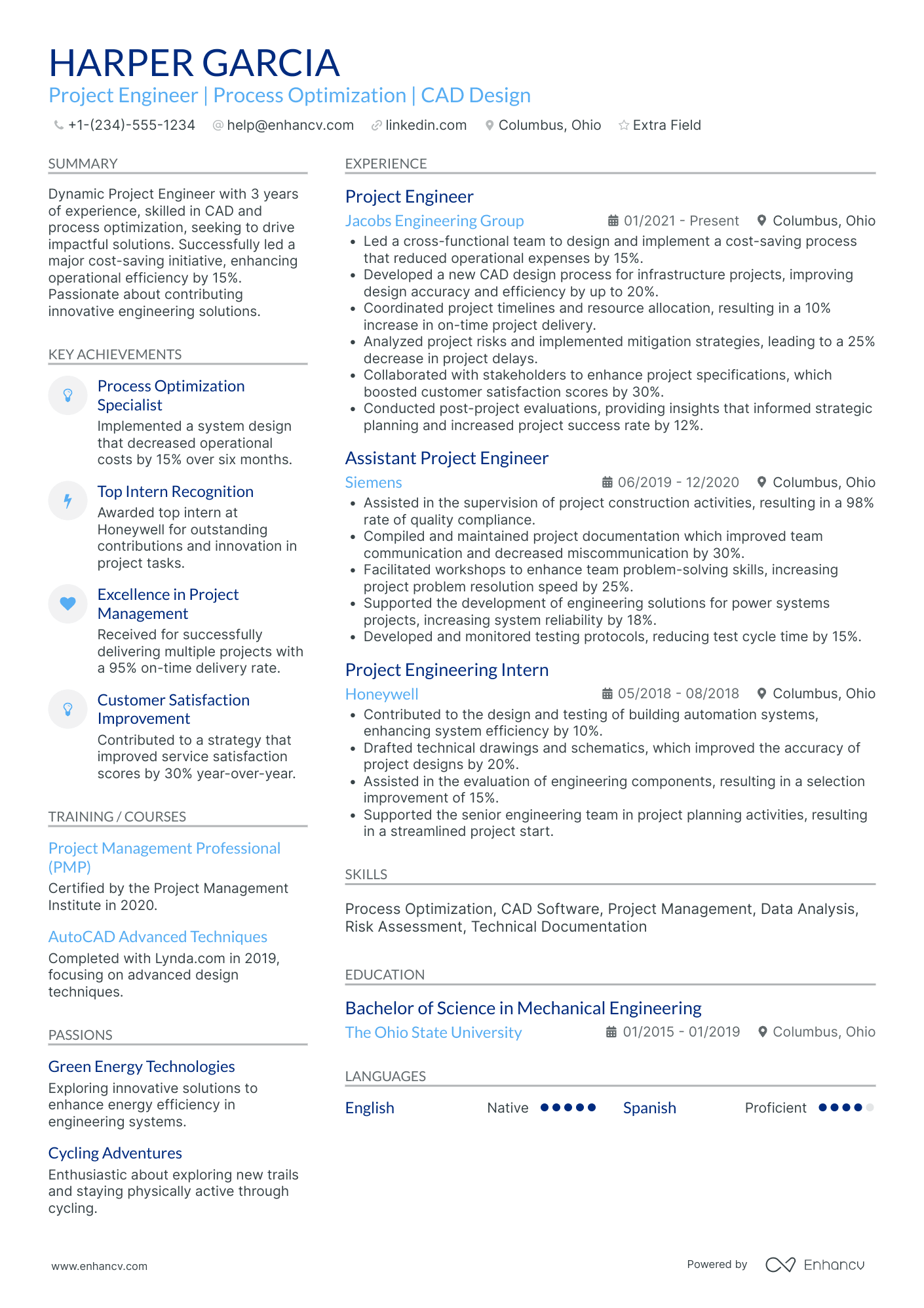 Junior Project Engineer Resume Example