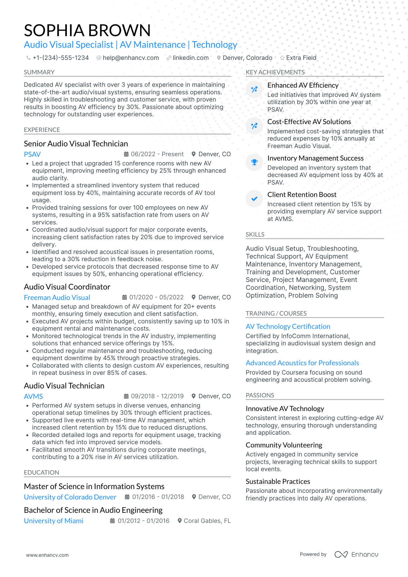 Audio Engineer Trainer Resume Example