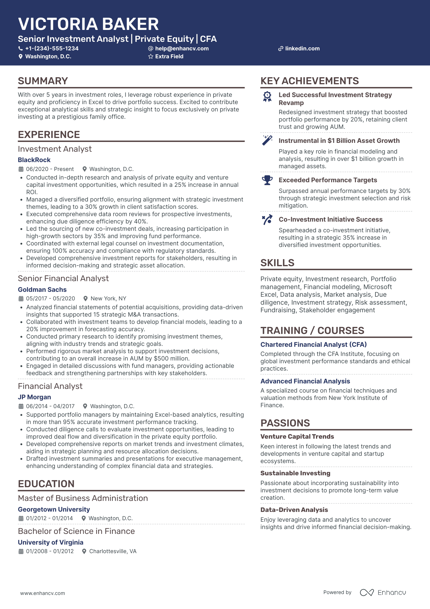 Senior Investment Banking Analyst Resume Example