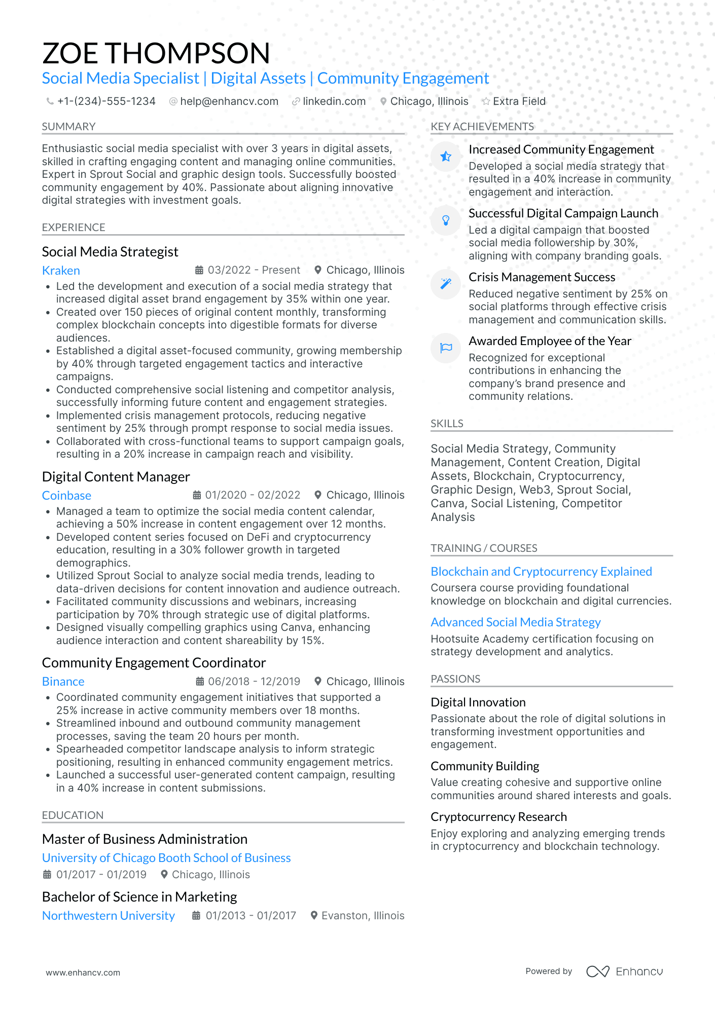 Social Media Content Coordinator Resume Example