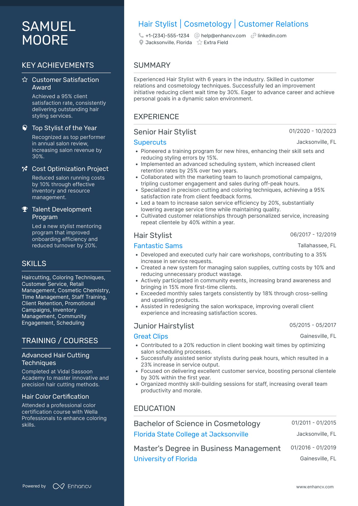 Master Hair Stylist Resume Example