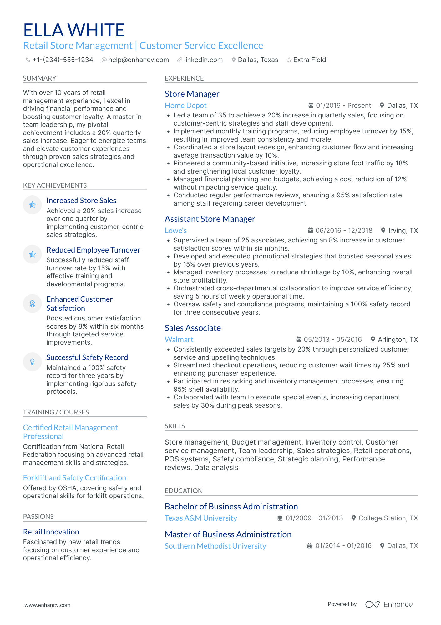 Retail Store Manager Resume Example