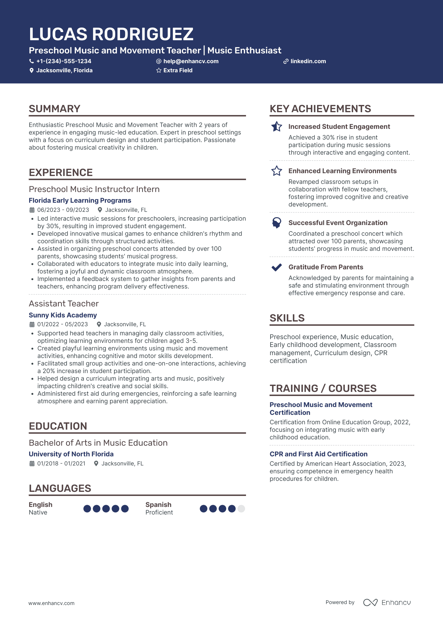 Music Teacher Assistant Resume Example