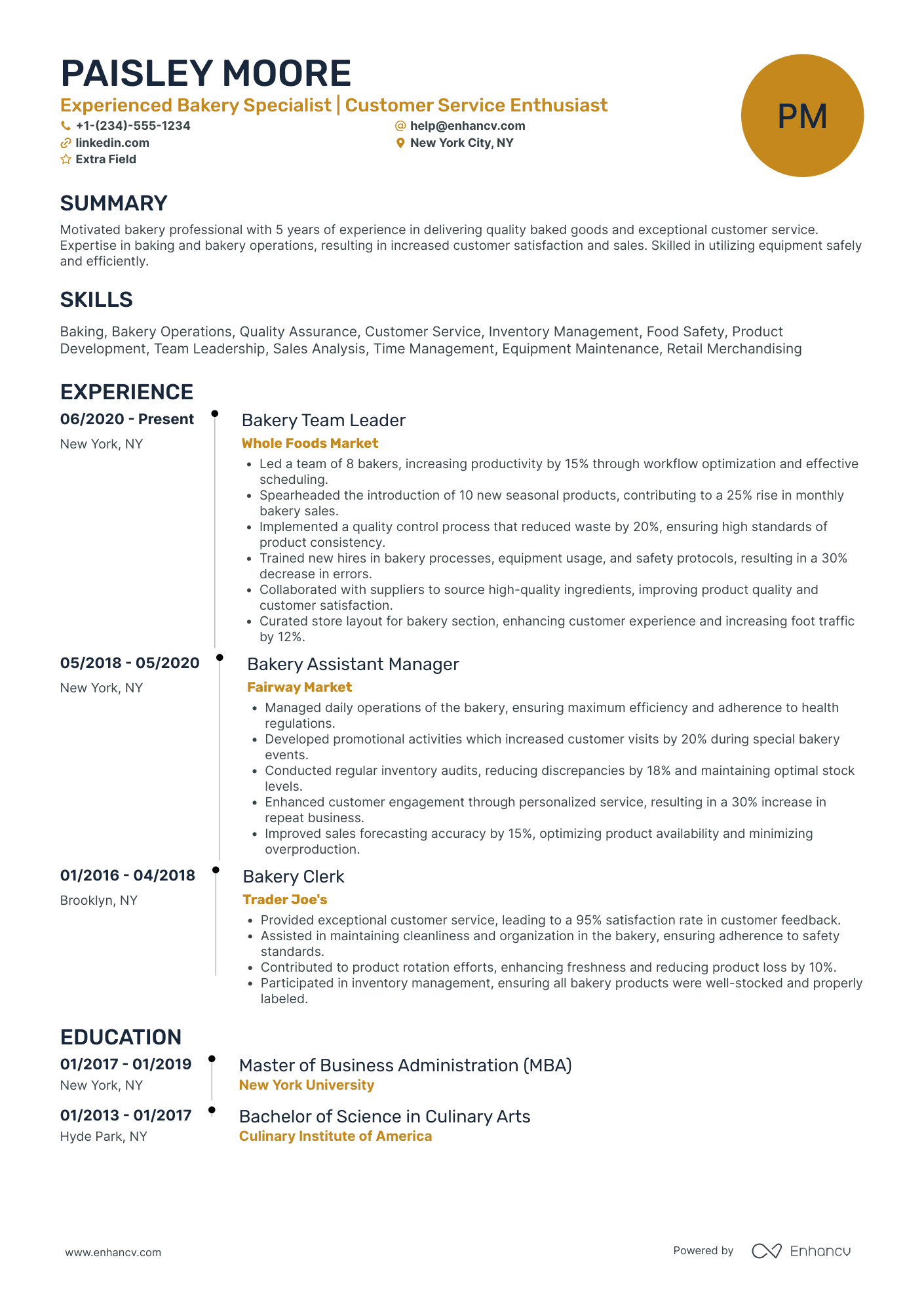 Bakery Clerk Resume Example