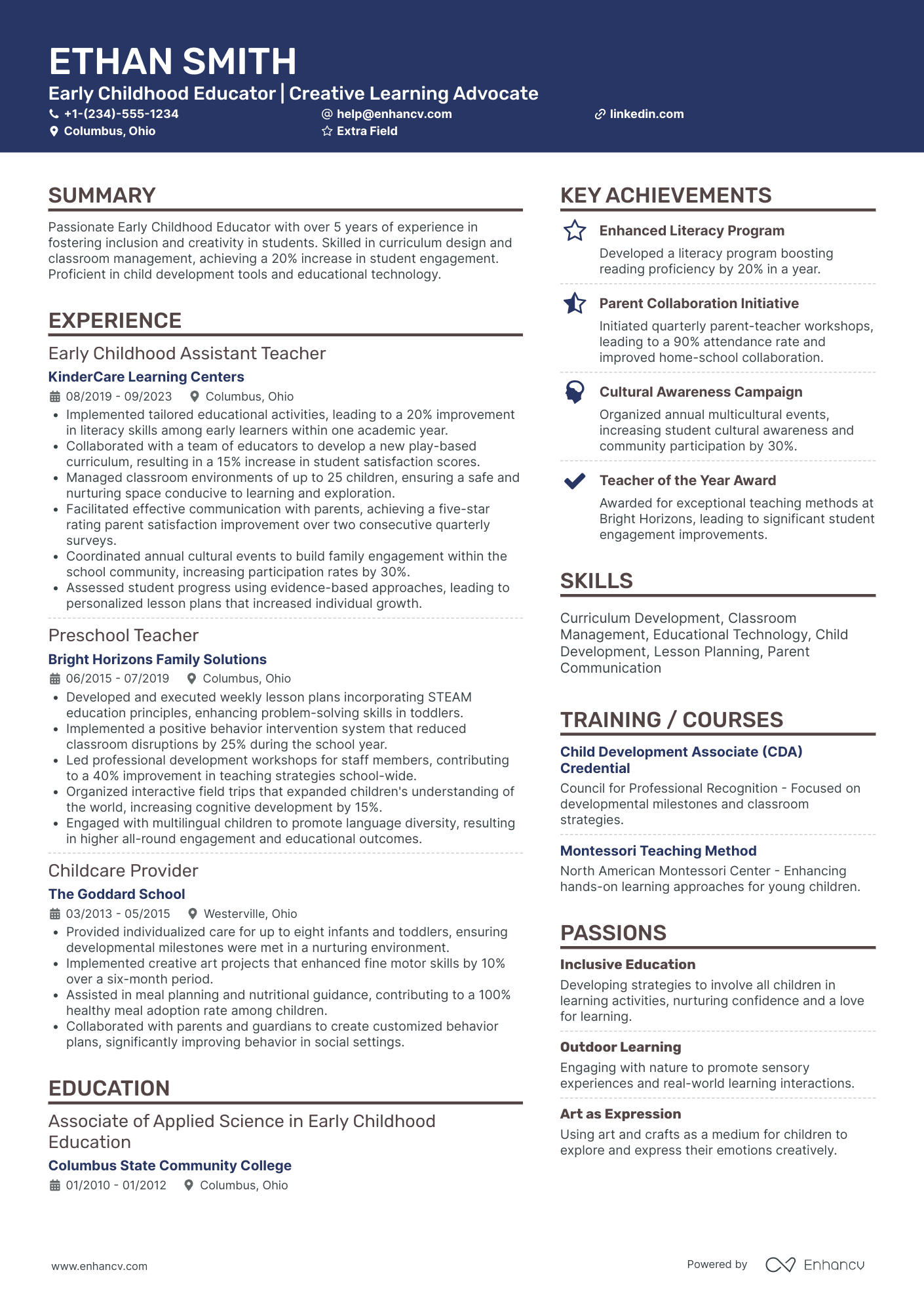 Early Childhood Teacher Assistant Resume Example