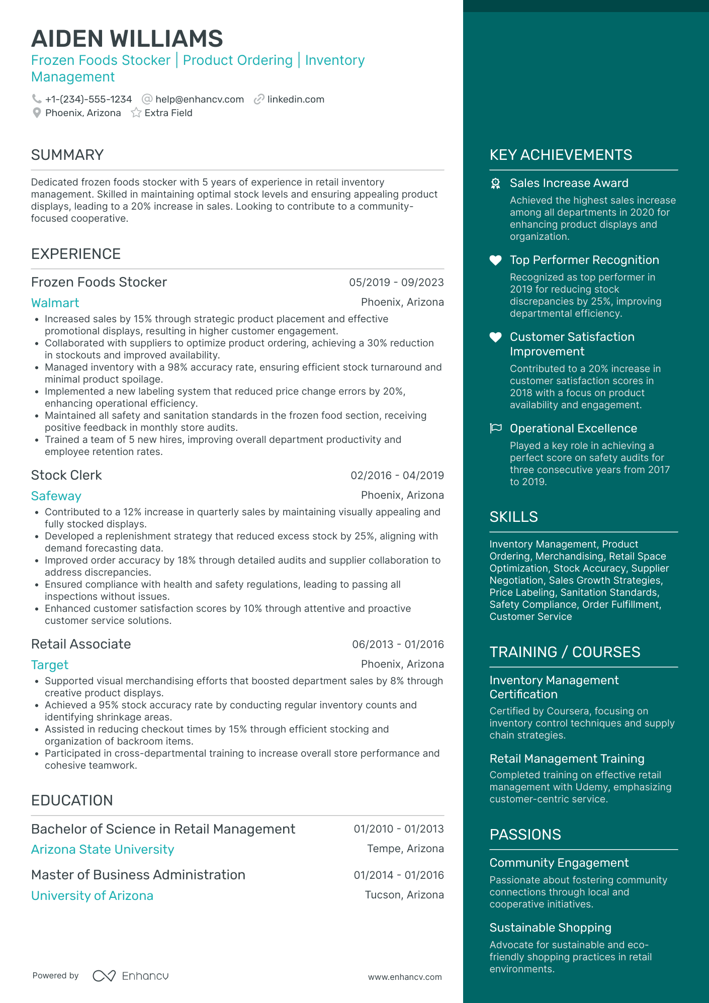 Frozen Foods Stocker Resume Example