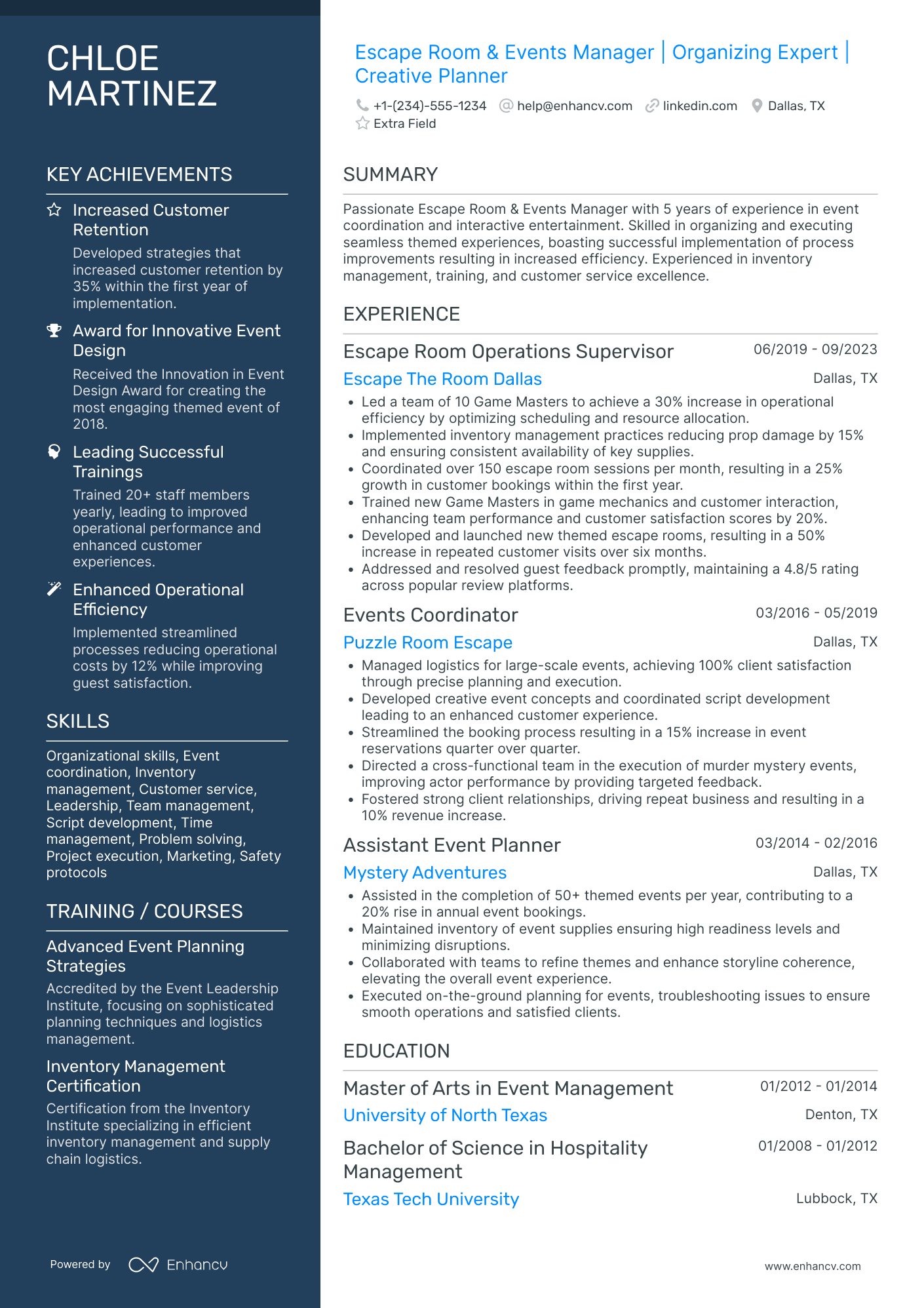 Escape Room Marketing Specialist Resume Example