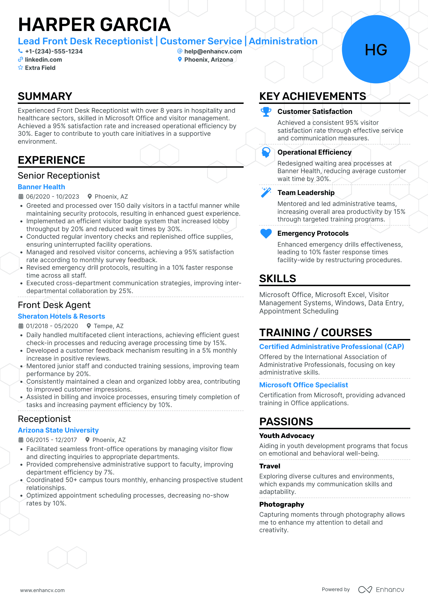 Lead Front Desk Receptionist Resume Example