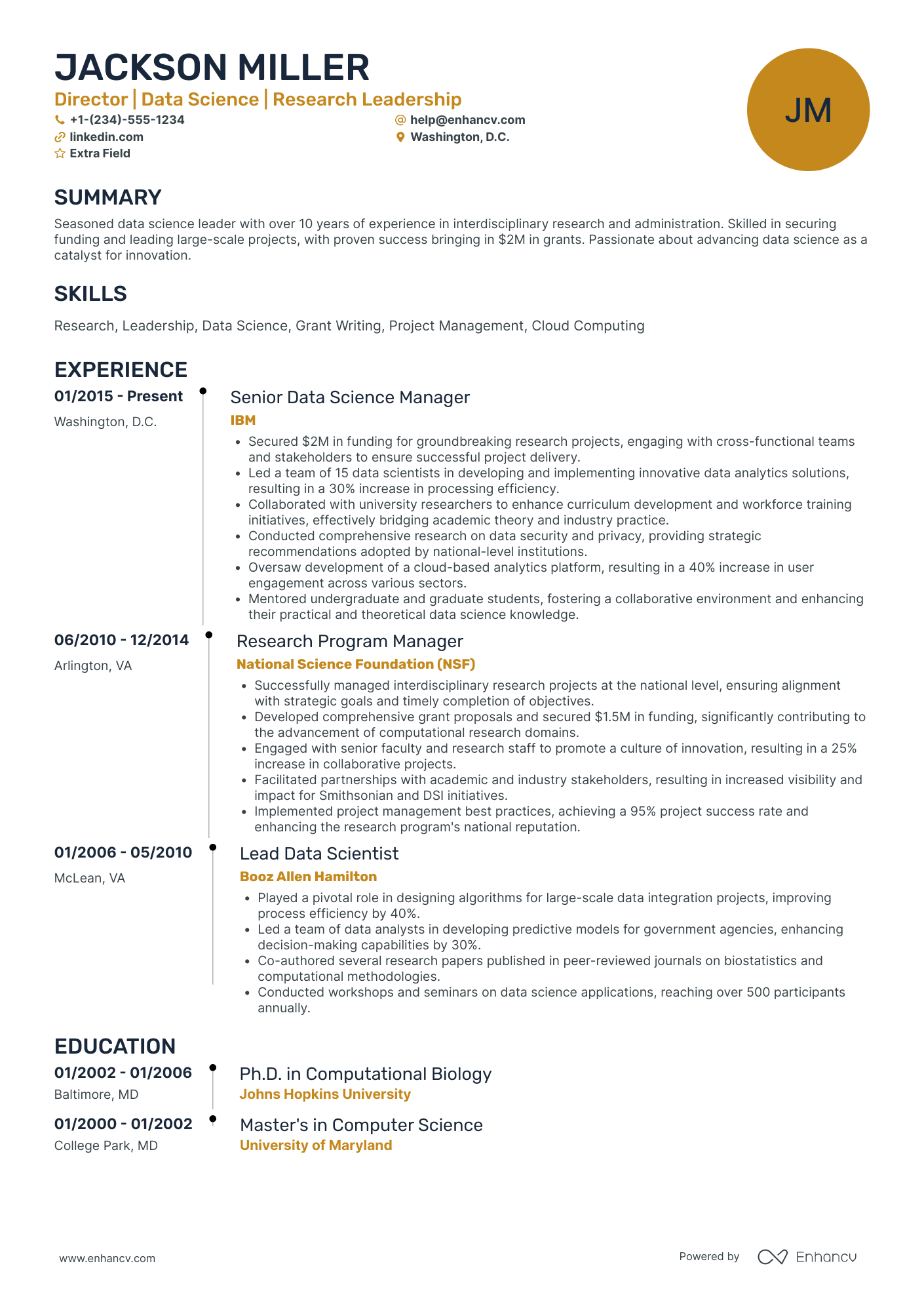 Director of Data Science Resume Example