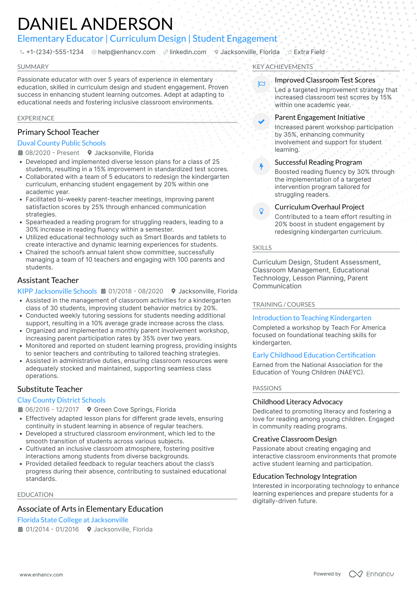 Substitute Elementary School Teacher Resume Example