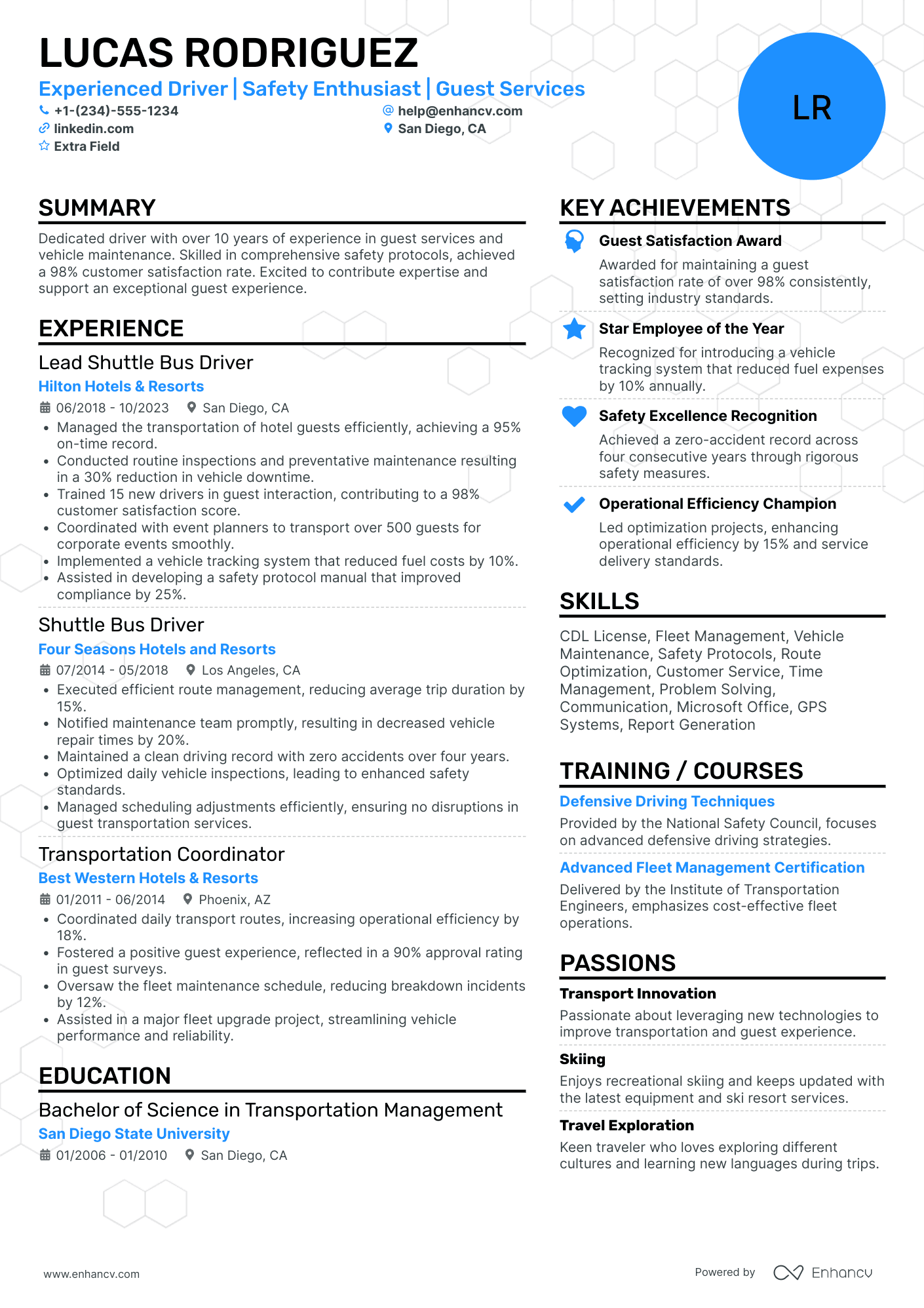 Shuttle Bus Driver Resume Example