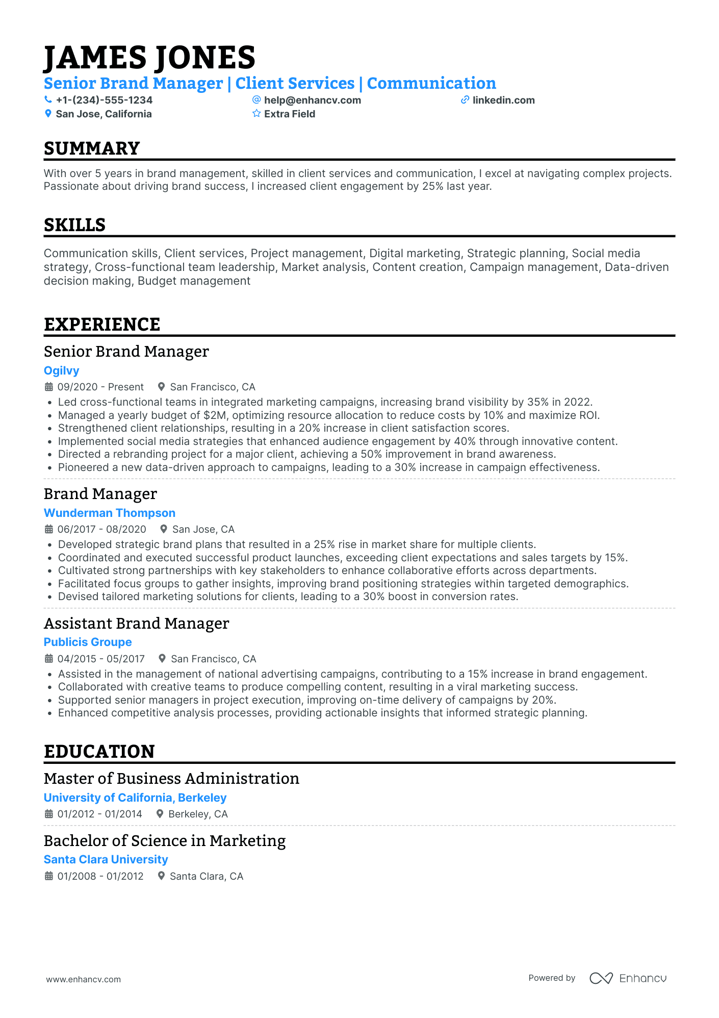 Senior Brand Manager Resume Example