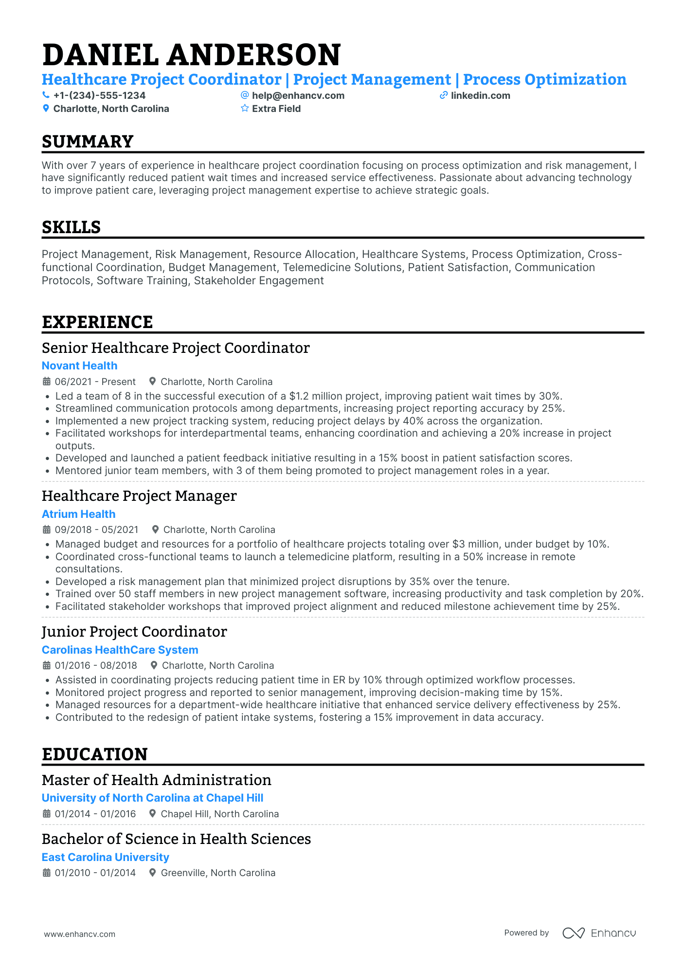 Healthcare Project Coordinator Resume Example