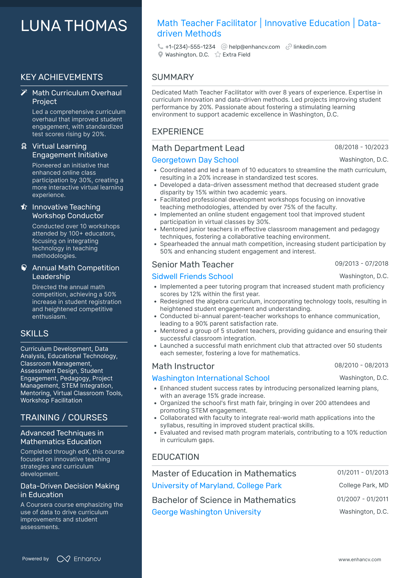 Math Teacher Facilitator Resume Example