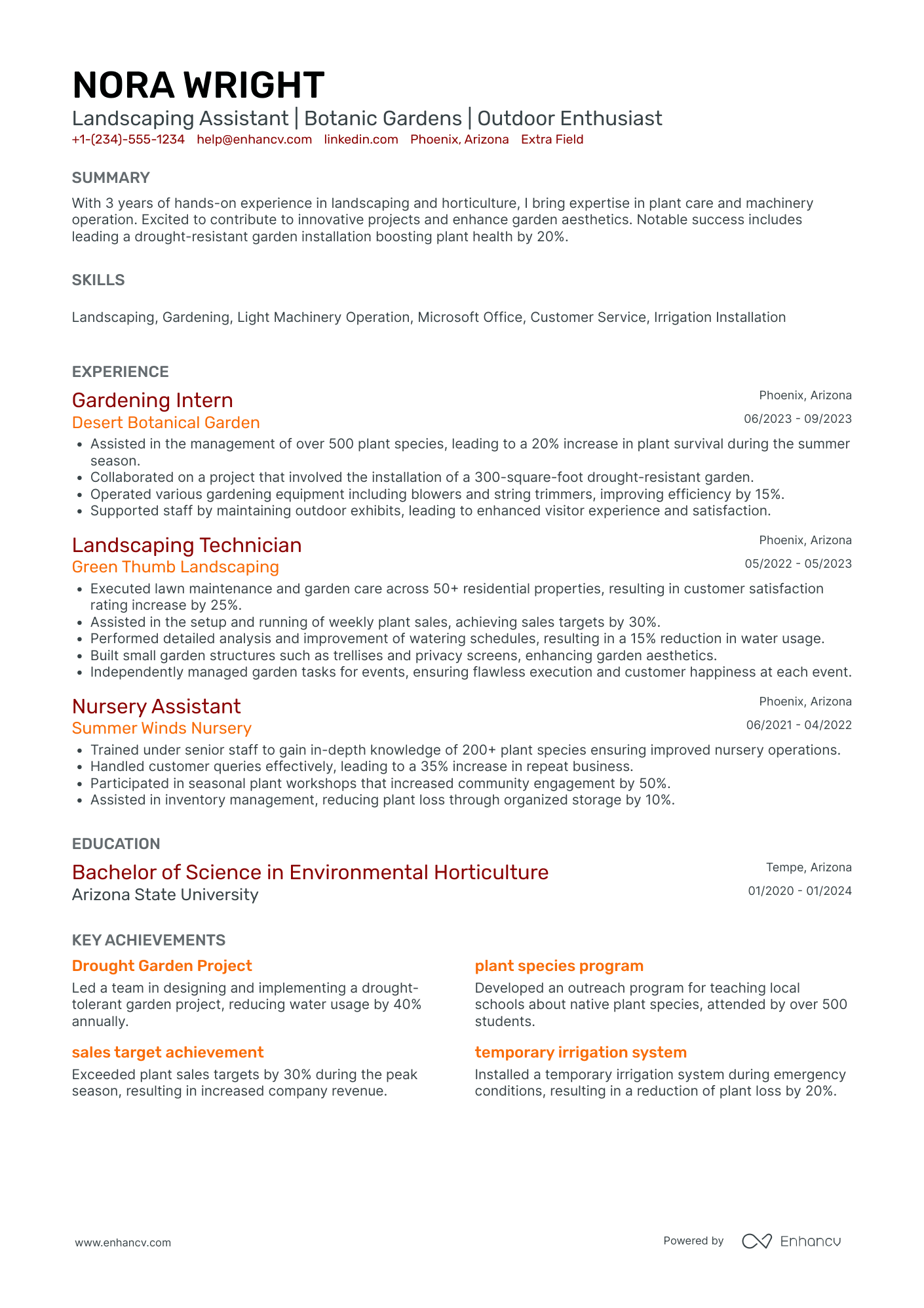 Landscaping Assistant Resume Example