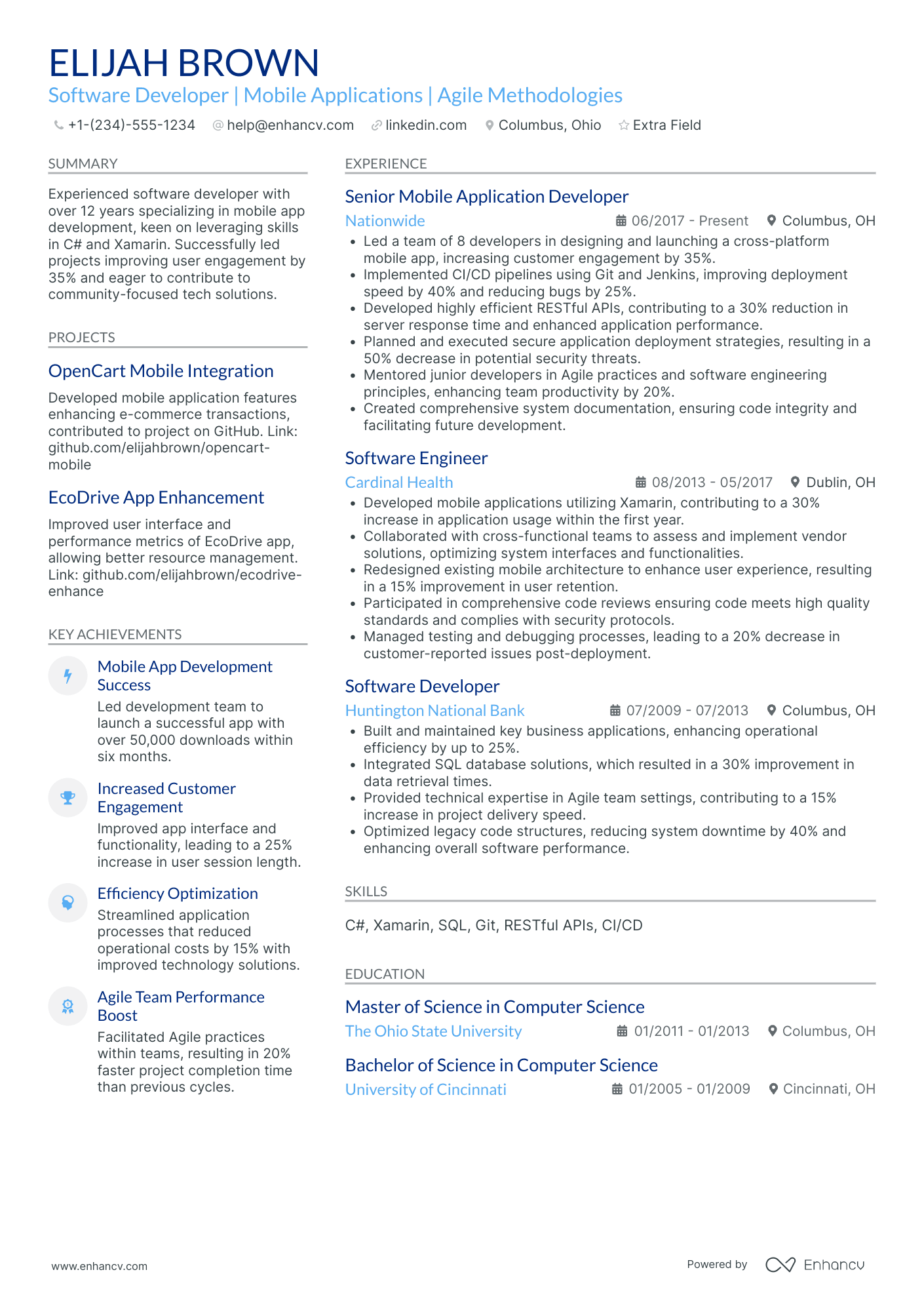 Android Software Developer Resume Example