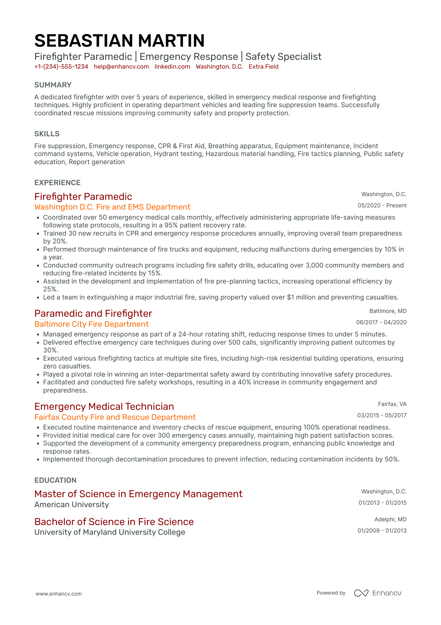 Retired Firefighter Resume Example