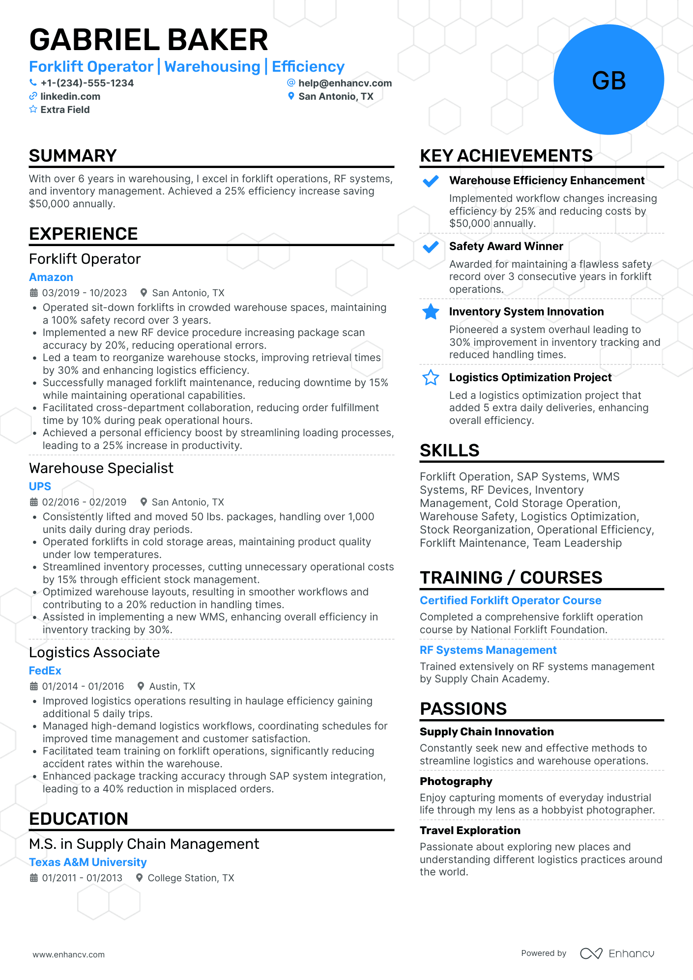 Forklift Driver Resume Example