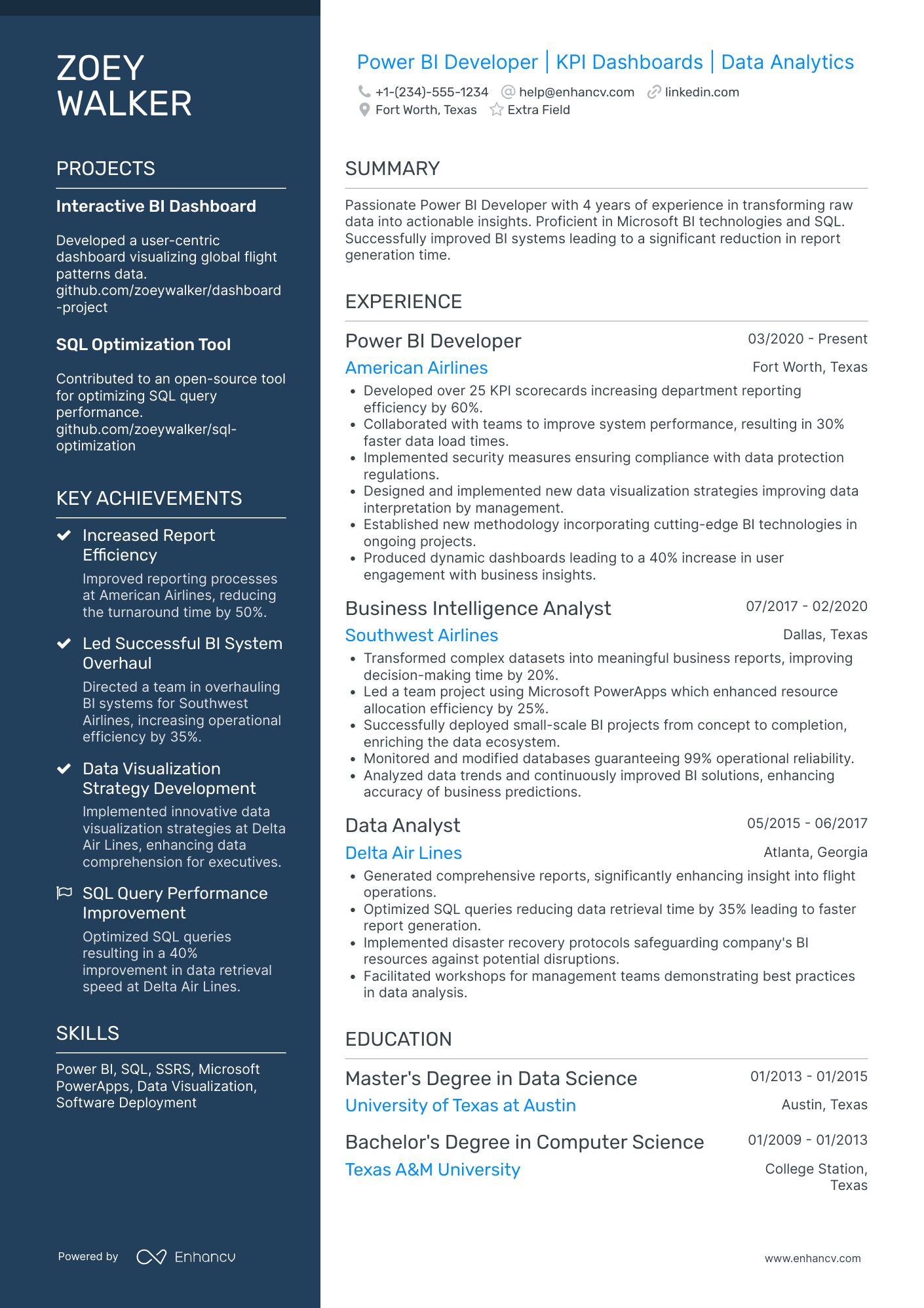 Senior Power BI Engineer Resume Example