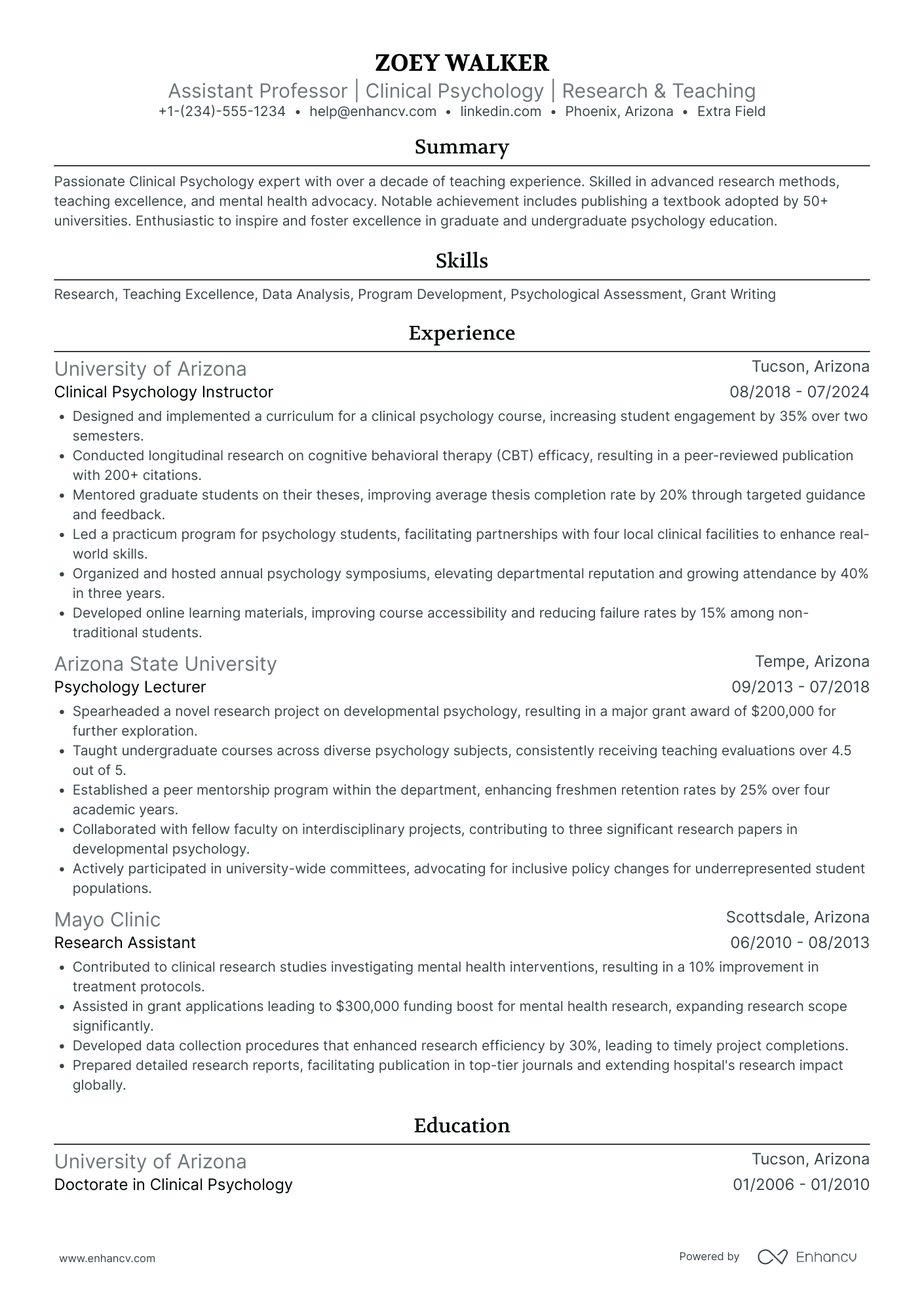 Psychological Research Assistant Resume Example