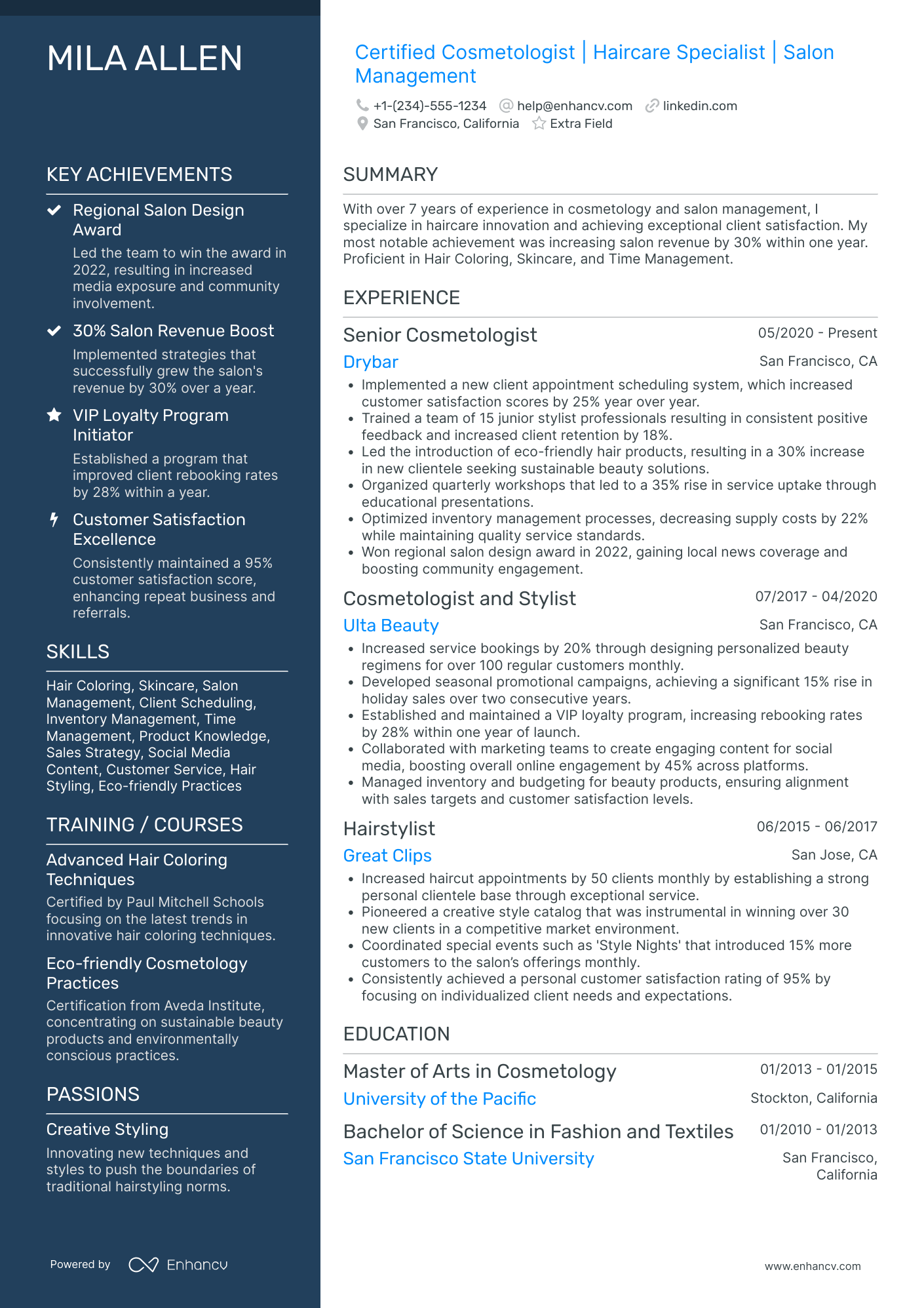 Certified Cosmetologist Resume Example