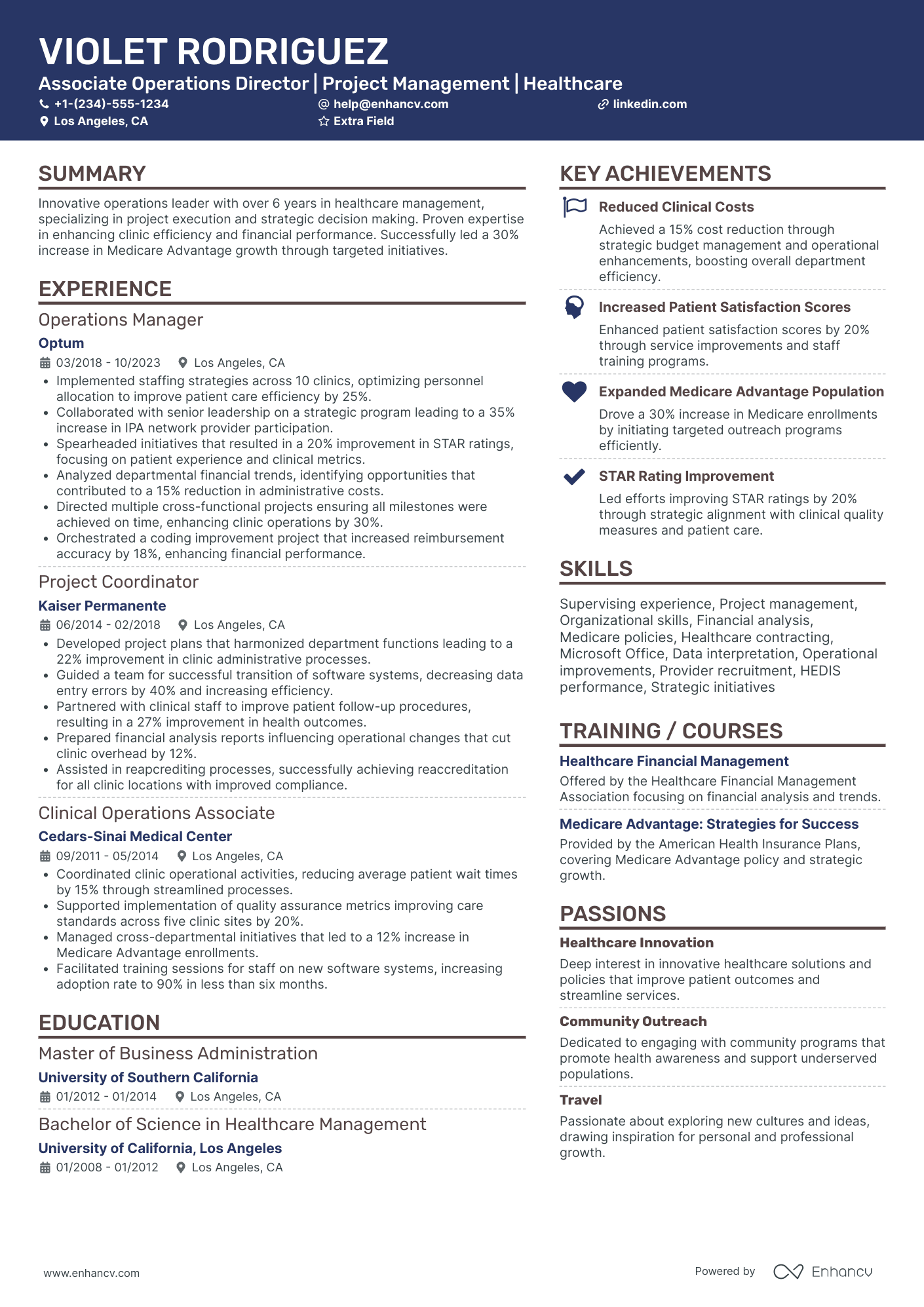 Associate Director of Operations Resume Example