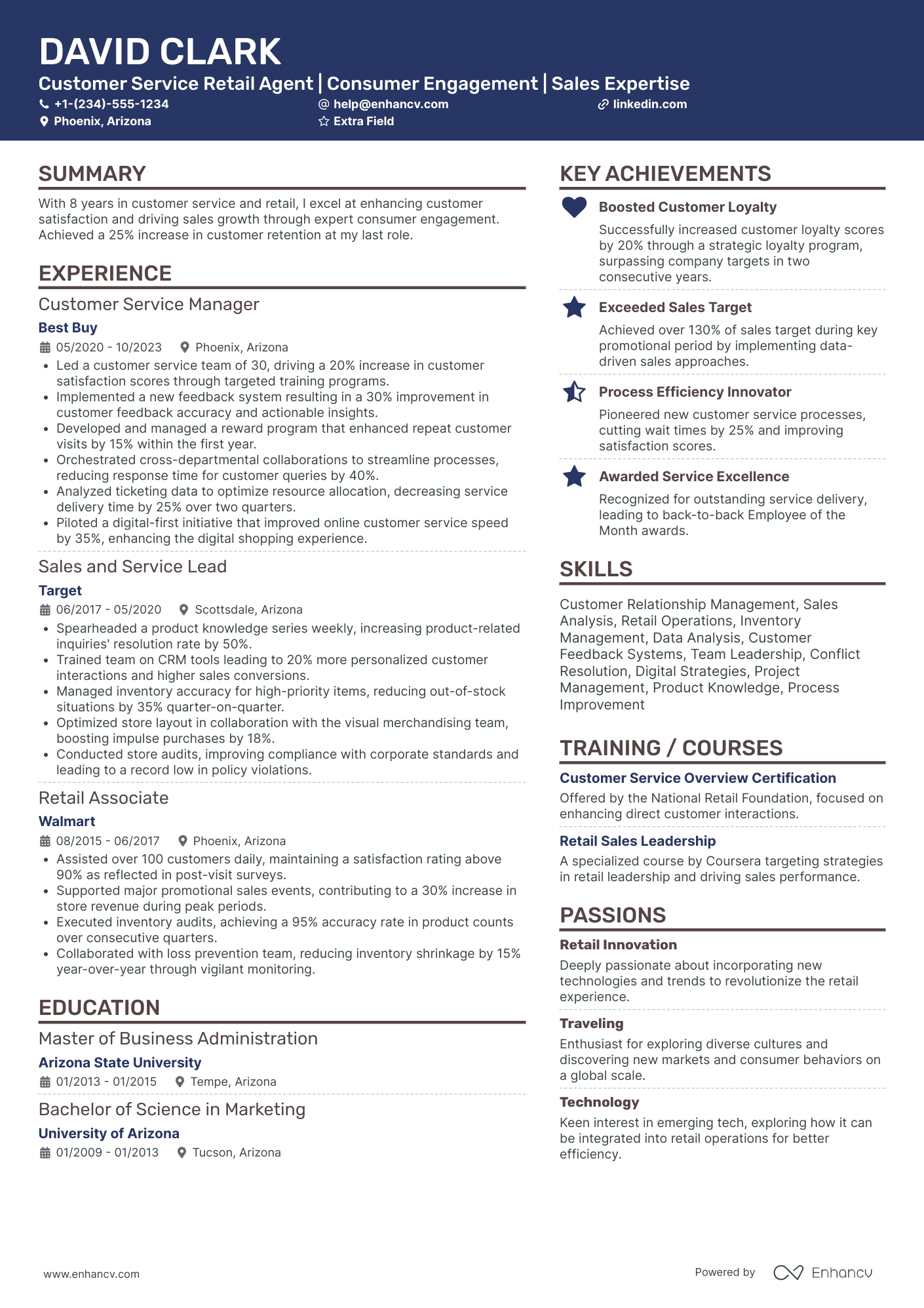 Customer Service Retail Agent Resume Example