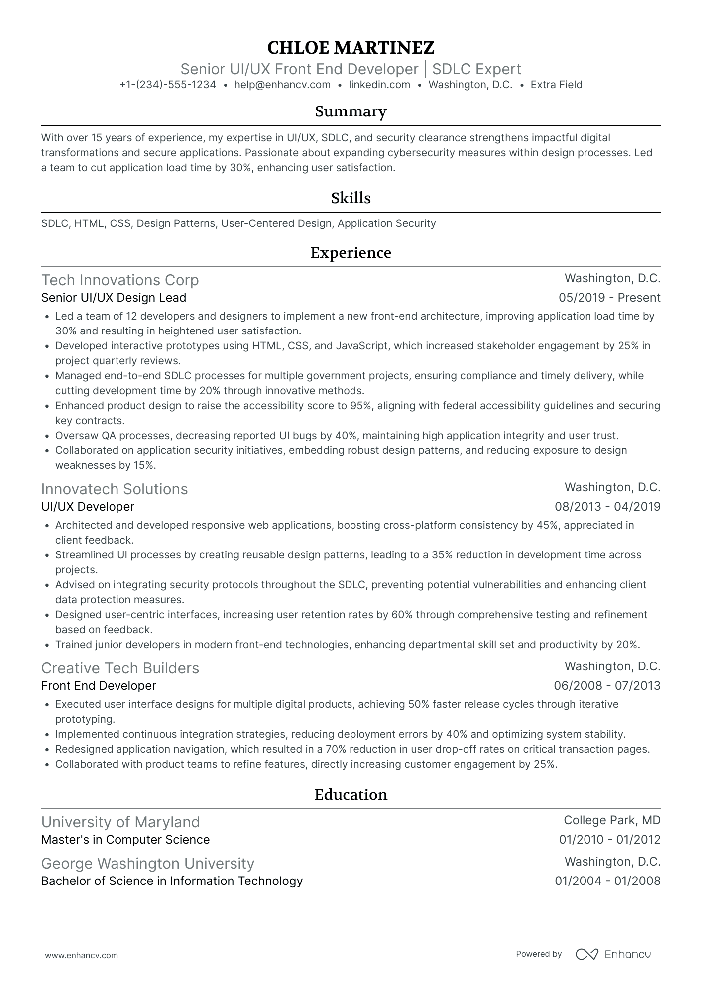 Front End UI/UX Developer Resume Example