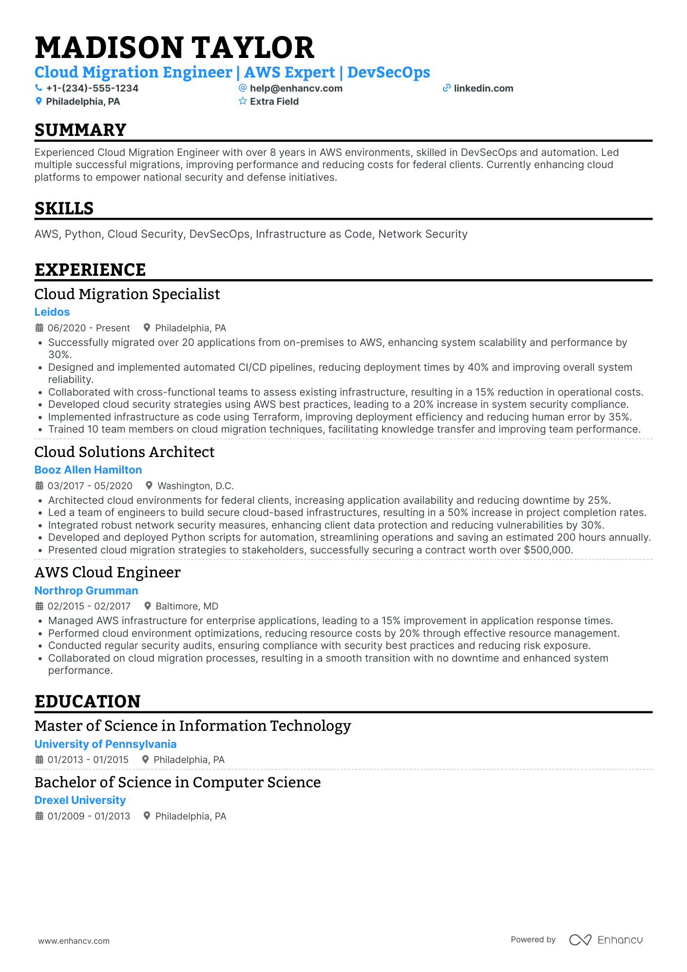 Database Migration Engineer Resume Example