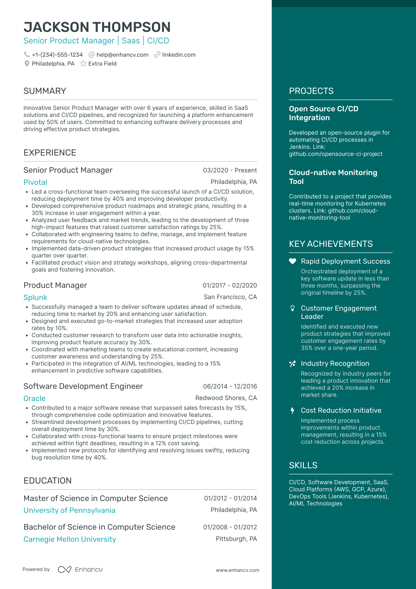 Silicon Valley Senior Product Manager Resume Example