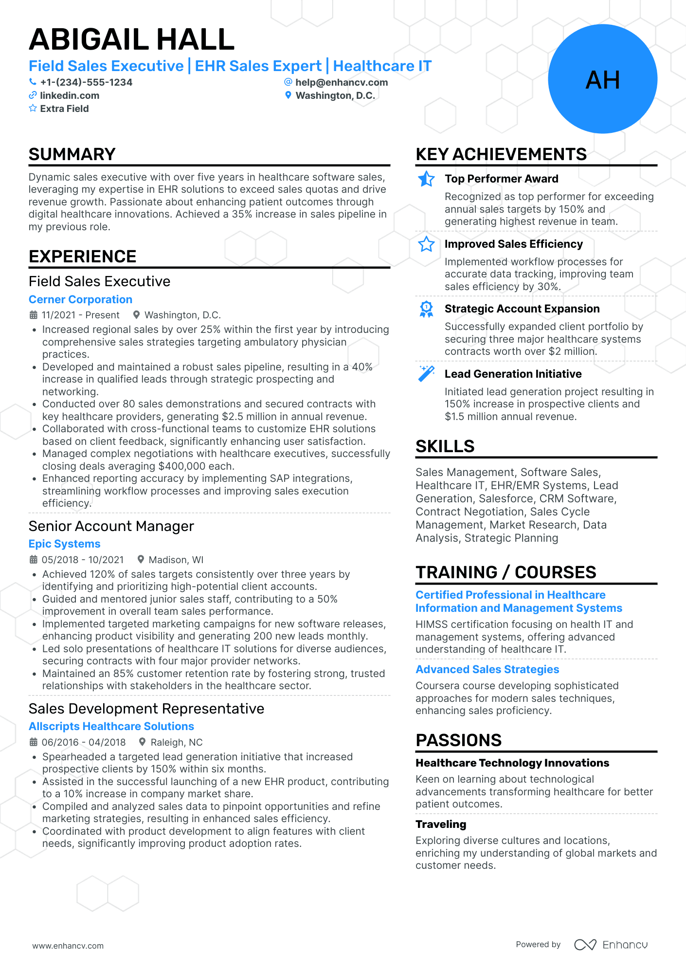 Medical Software Sales Executive Resume Example