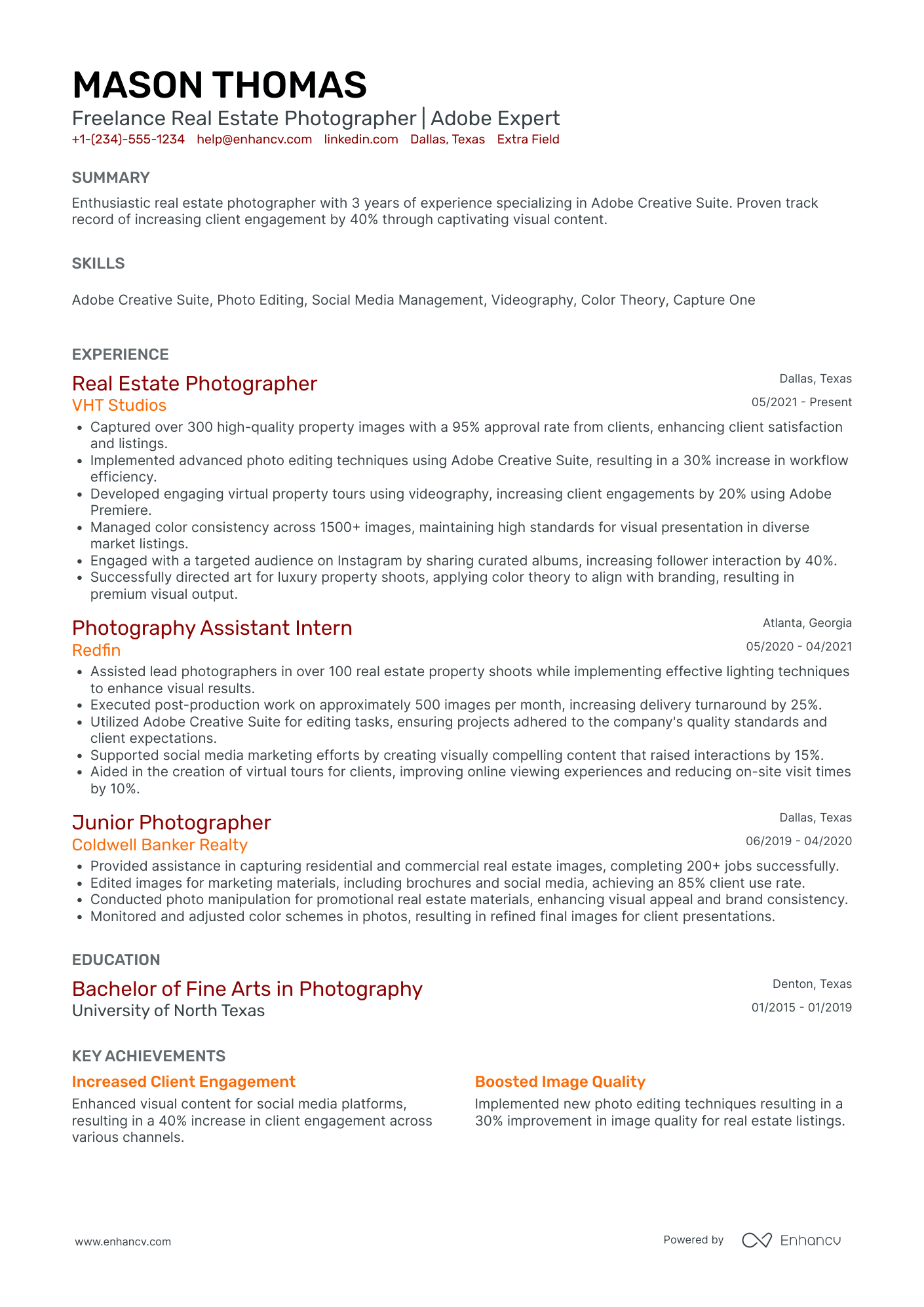 Junior Freelance Photographer Resume Example