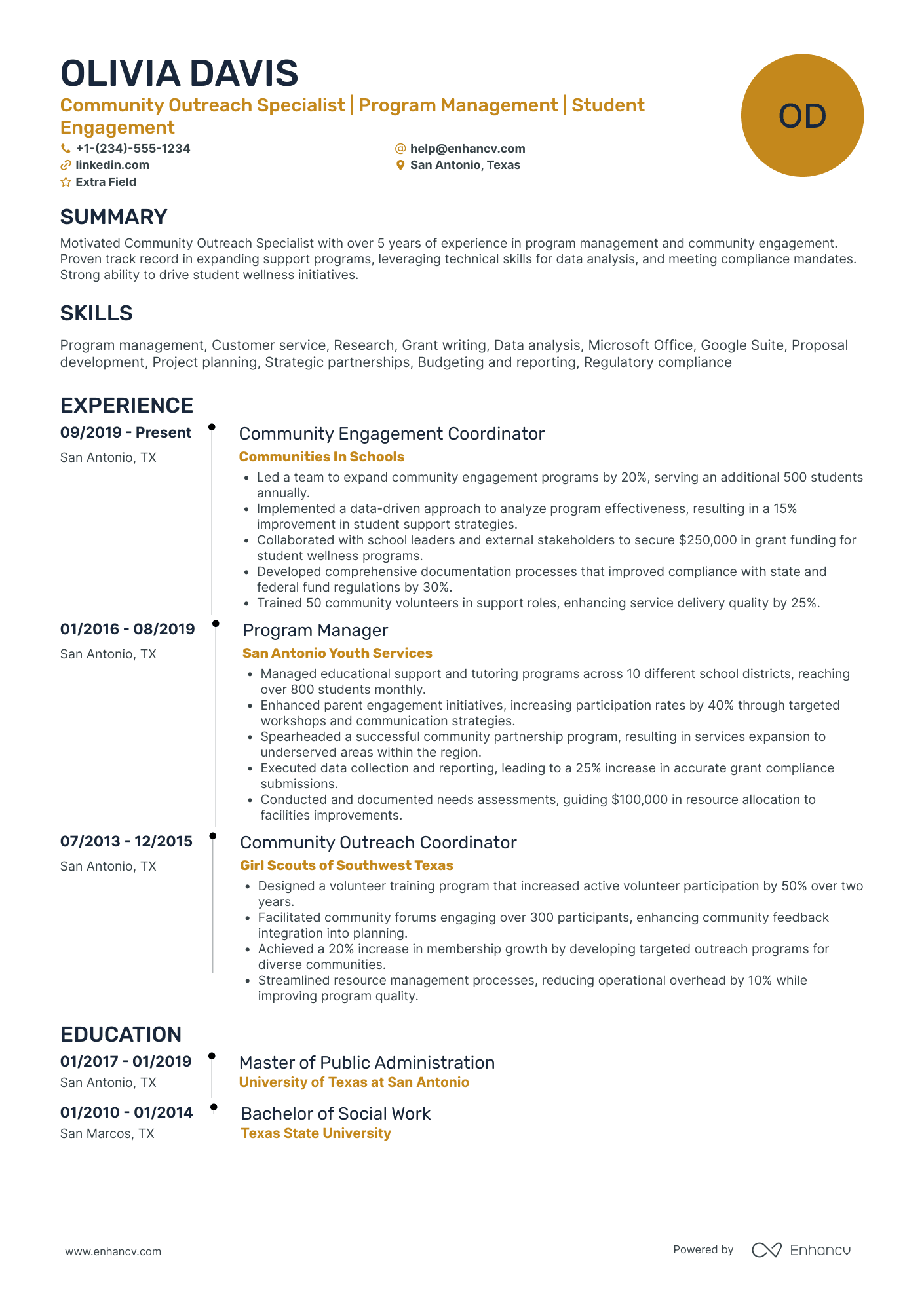 Non Profit Community Outreach Specialist Resume Example